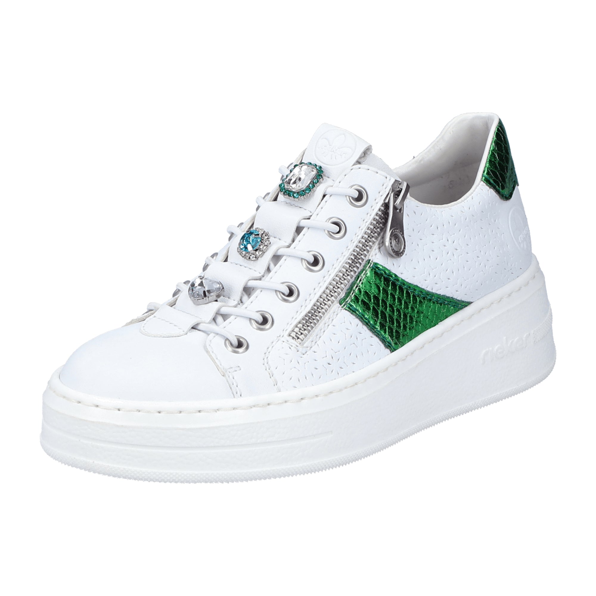 Rieker Women's White Lace-Up Sneakers with Platform Heel Synthetic Material