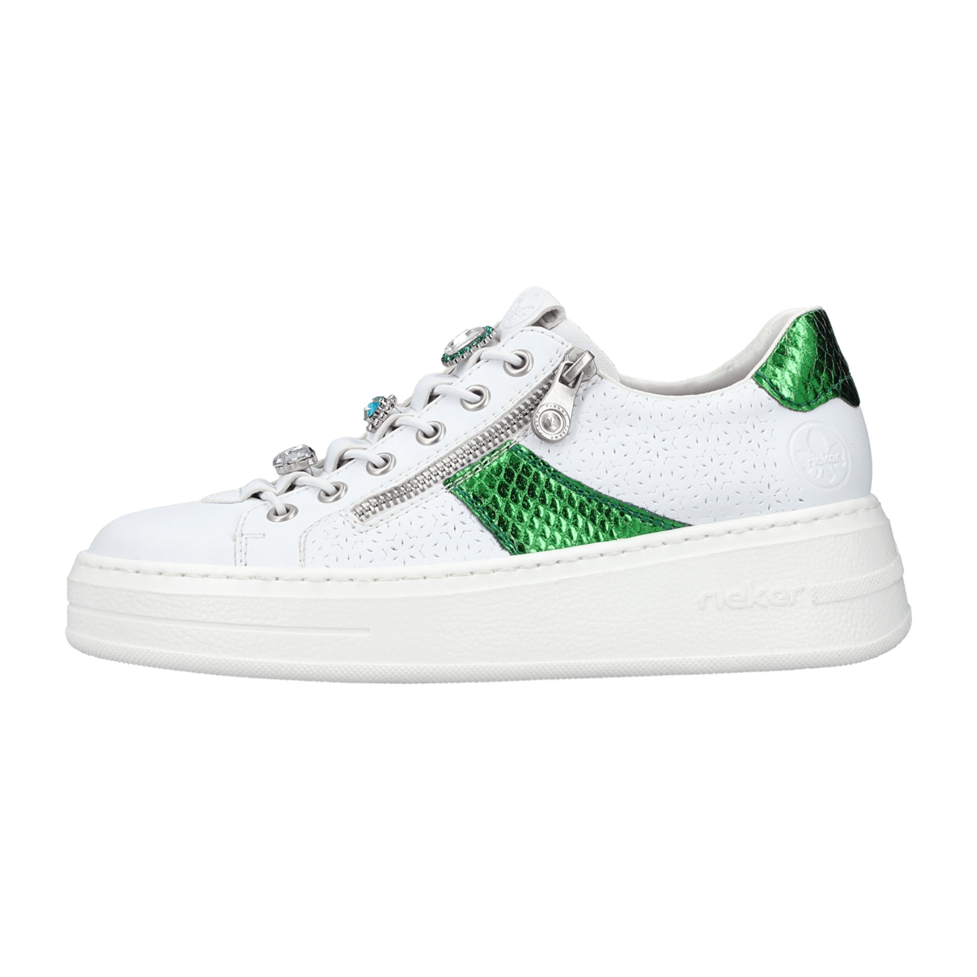 Rieker Women's White Lace-Up Sneakers with Platform Heel Synthetic Material