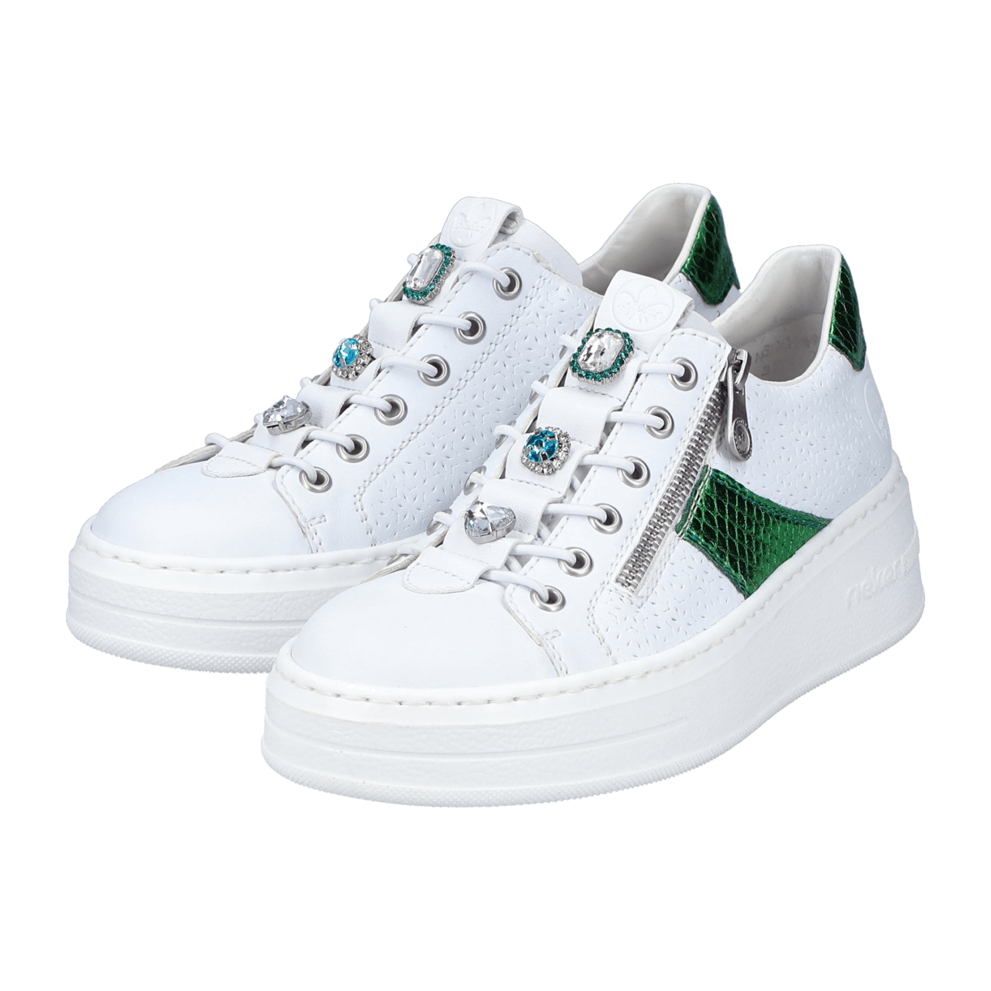 Rieker Women's White Lace-Up Sneakers with Platform Heel Synthetic Material
