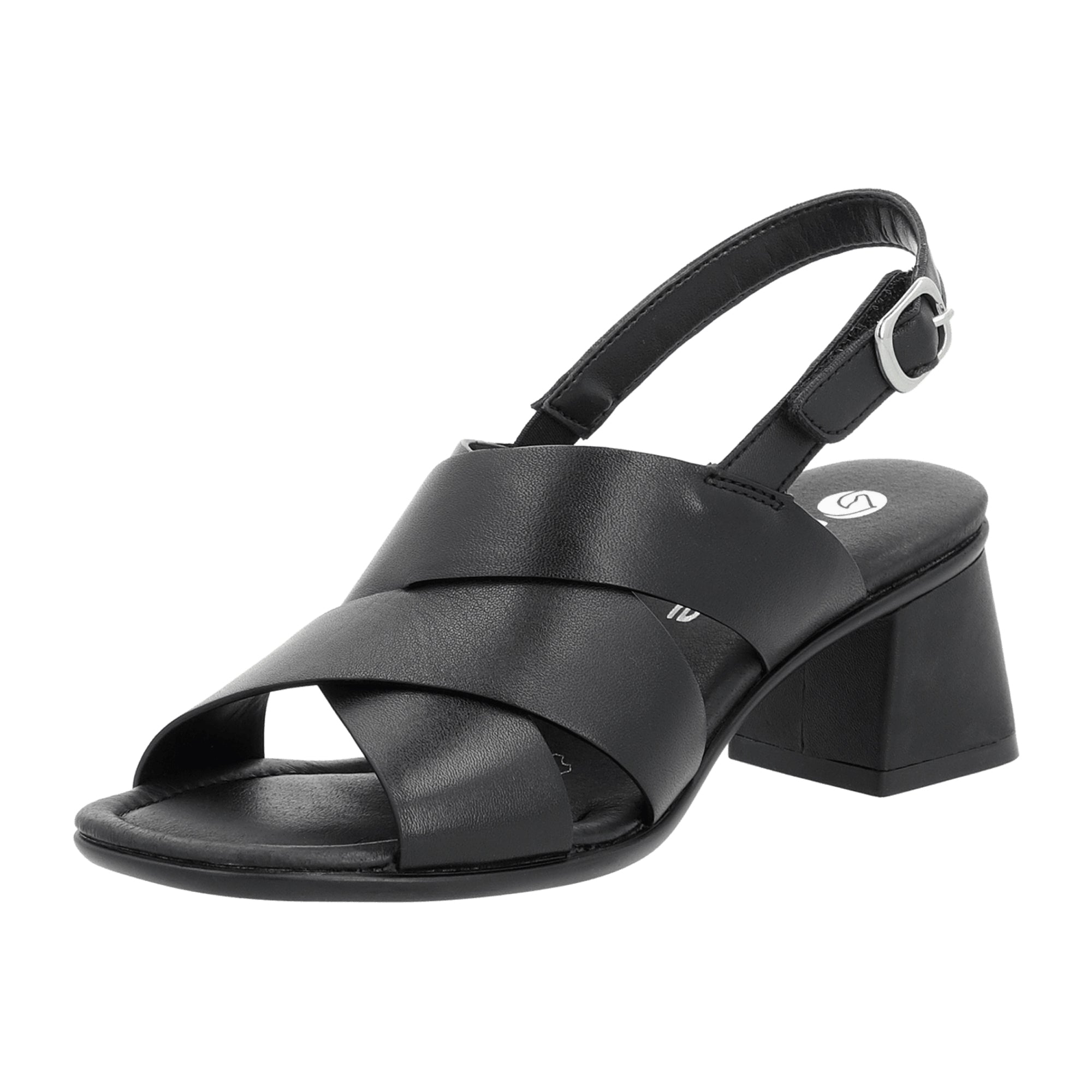 Remonte Women's Black Leather Sandals with Block Heel and PU Sole