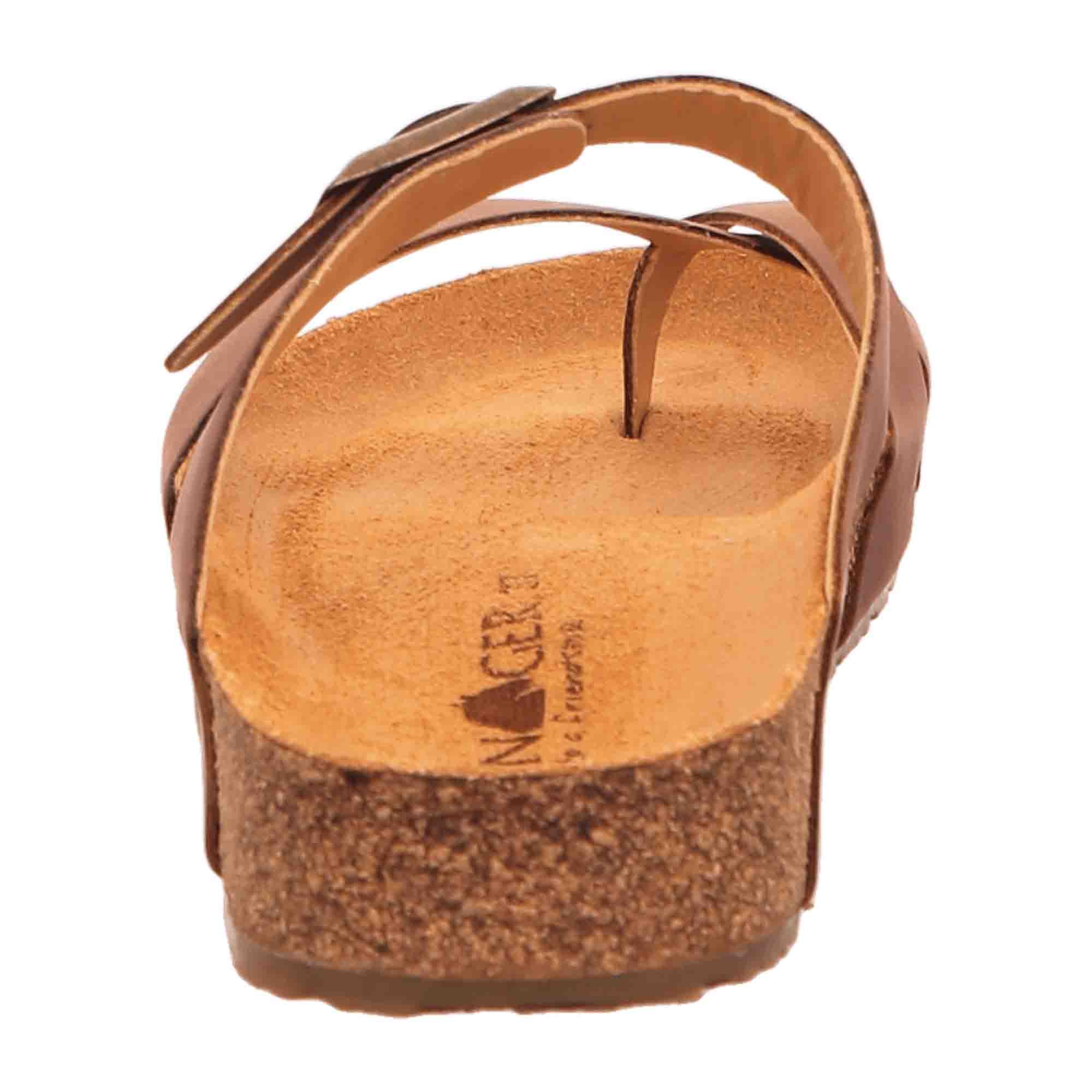 Haflinger Juno Women's Leather Slide Sandals - Brown Country Fettleder with Cork Footbed