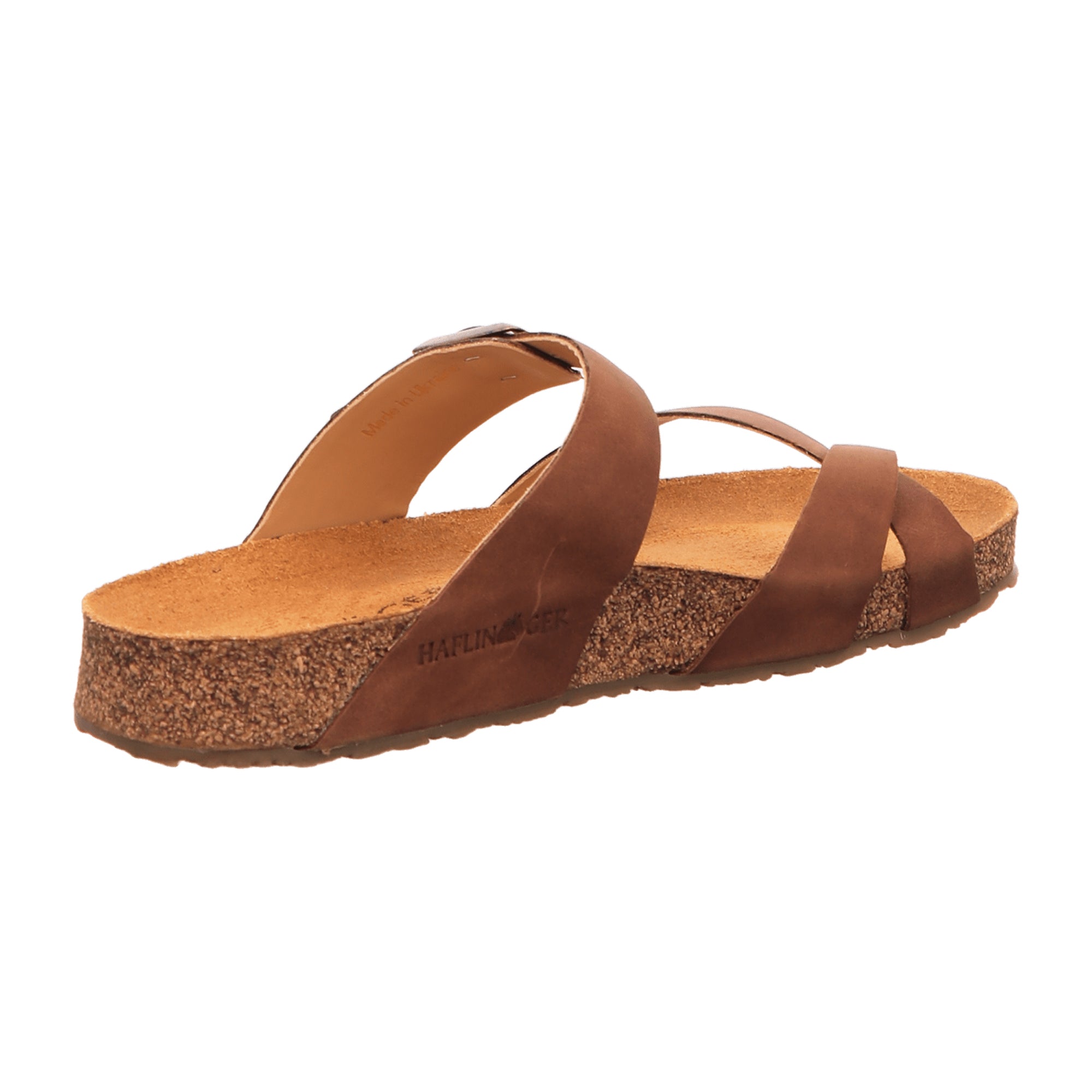 Haflinger Juno Women's Leather Slide Sandals - Brown Country Fettleder with Cork Footbed