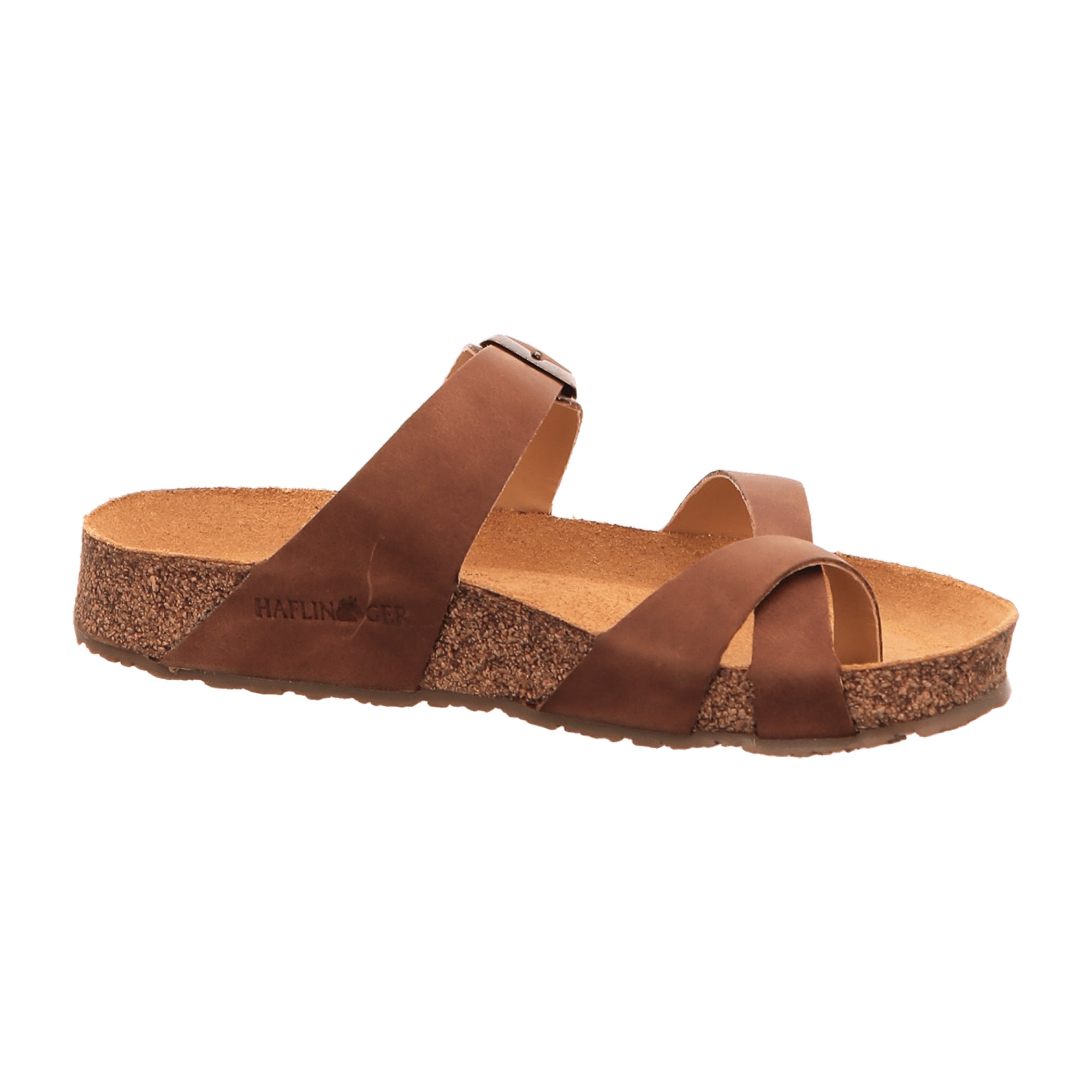 Haflinger Juno Women's Leather Slide Sandals - Brown Country Fettleder with Cork Footbed