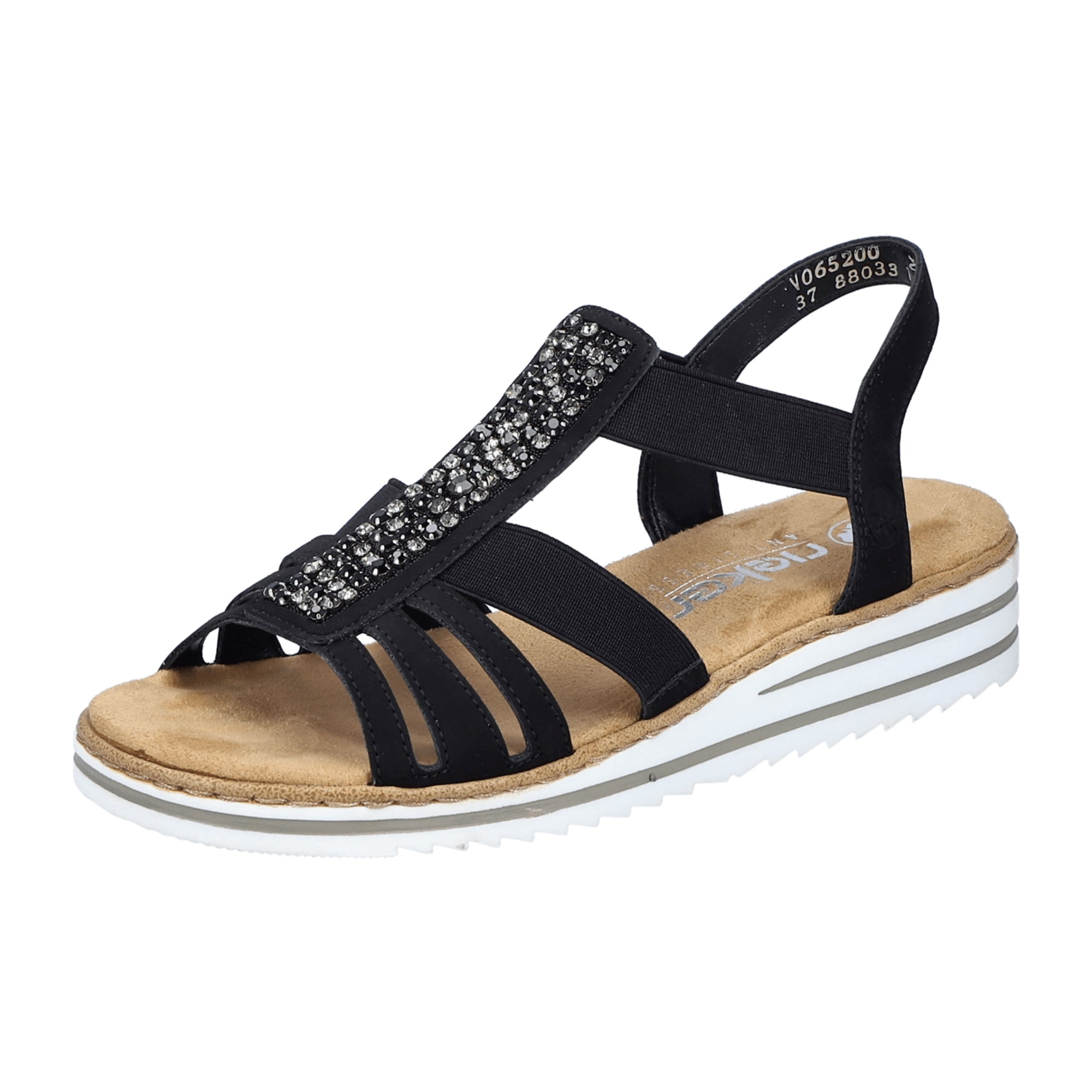 Rieker Black Women's Sandals with Wedge Heel and Slip-On Design