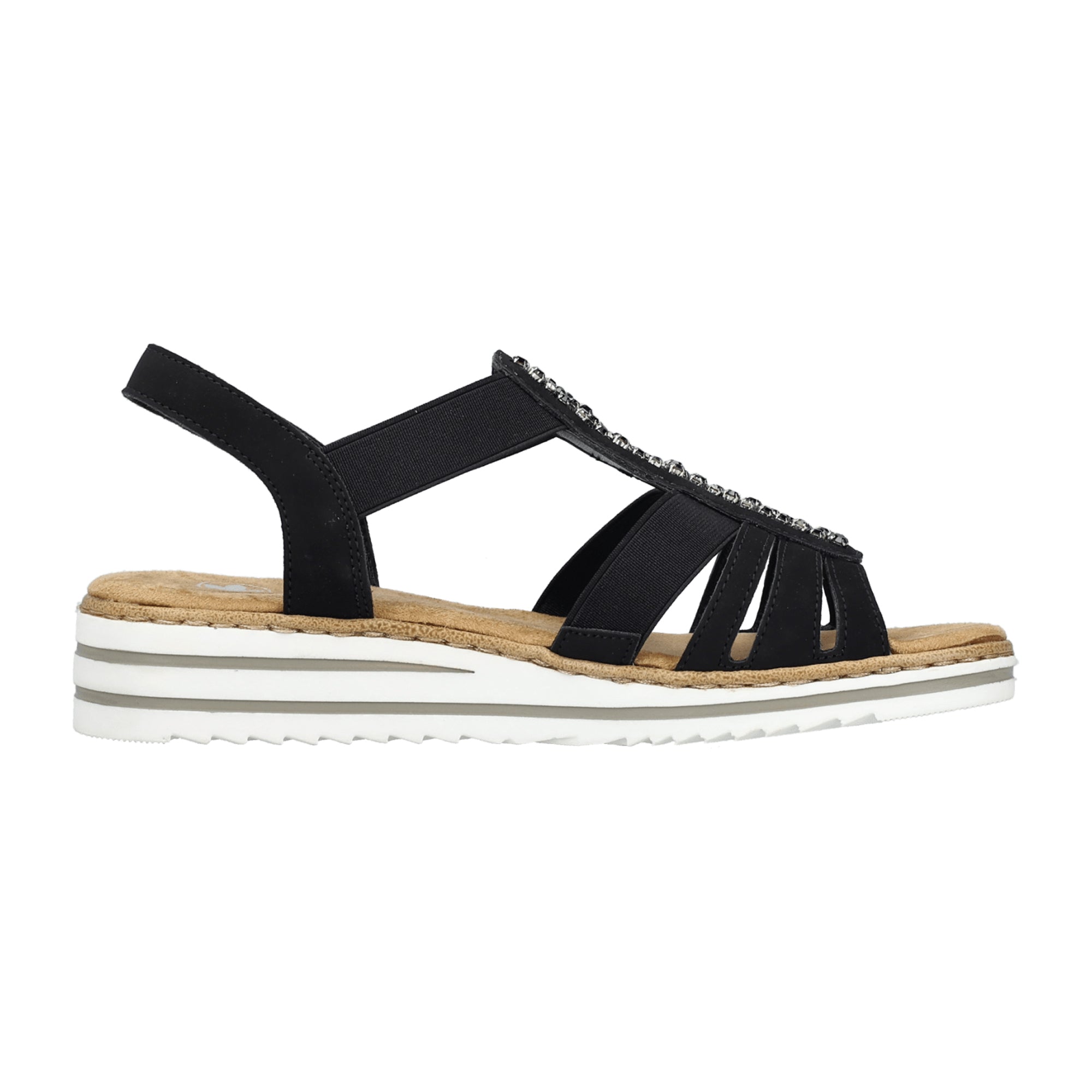 Rieker Black Women's Sandals with Wedge Heel and Slip-On Design