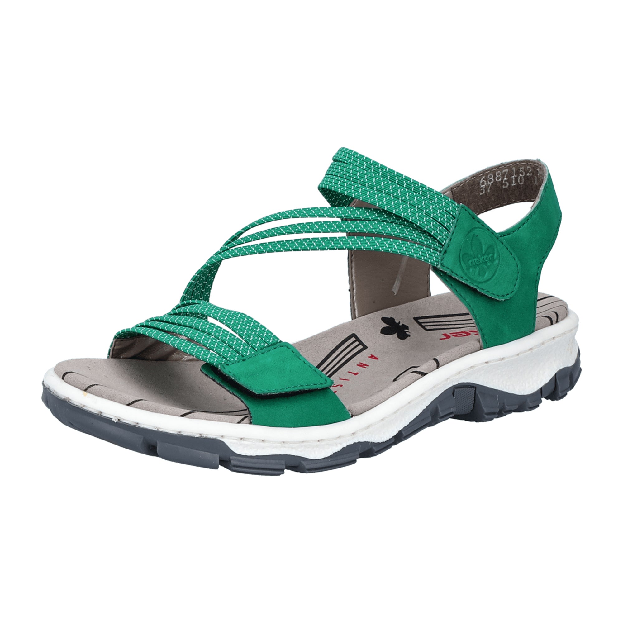 Rieker 68871 Green Women's Sandals with Velcro Strap and Flat Heel