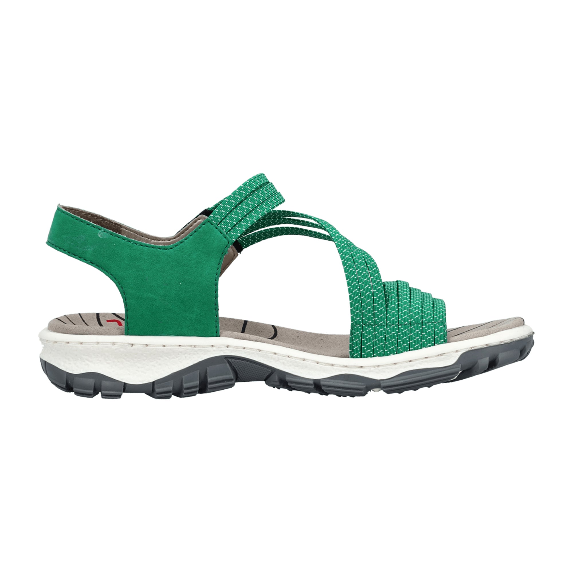 Rieker 68871 Green Women's Sandals with Velcro Strap and Flat Heel