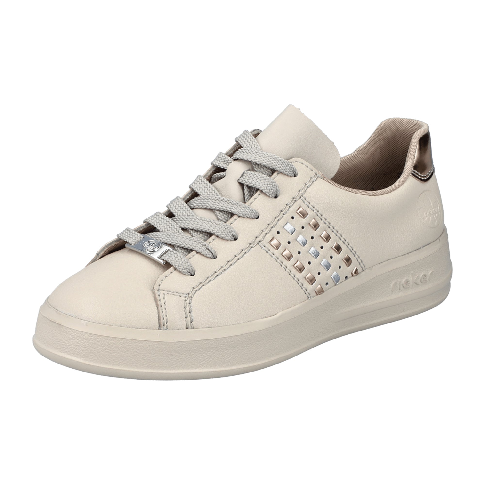 Rieker Beige Women's Shoes M8400-60 Leather Upper Removable Insole Lace-Up