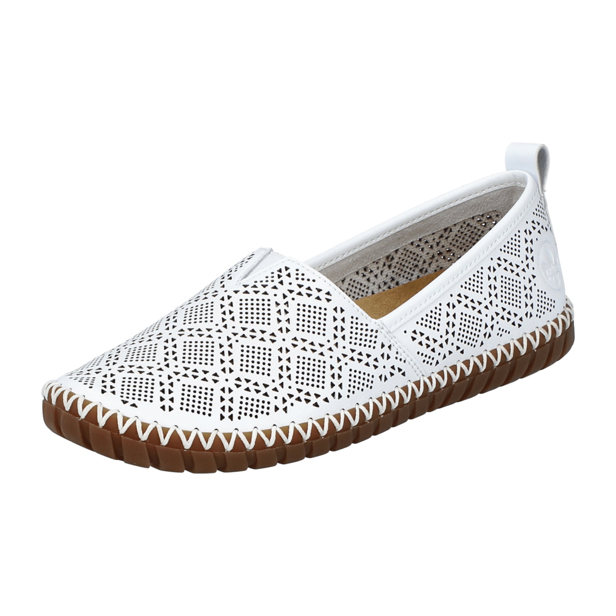 Rieker White Leather Slip-On Women's Loafers Flat Round Toe Casual Shoes