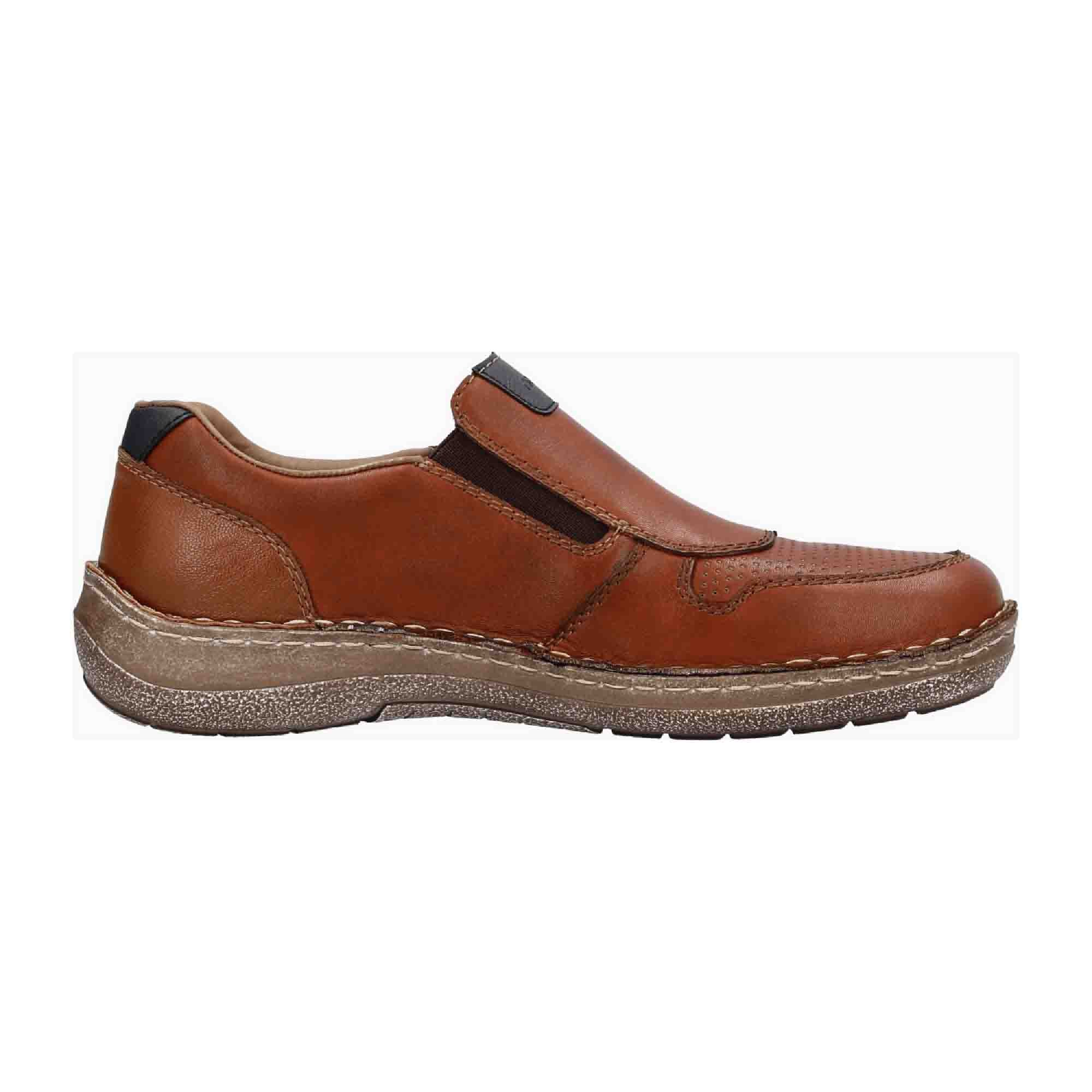 Rieker Men's Brown Leather Slip-On Shoes with Comfort Fit and Shock Absorbing Sole