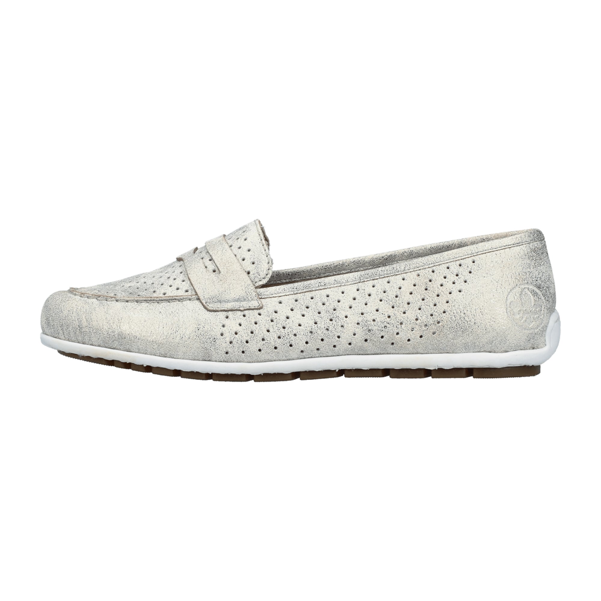 Rieker Women's Slip-On Flat Shoes Beige Faux Leather Comfortable Casual Footwear