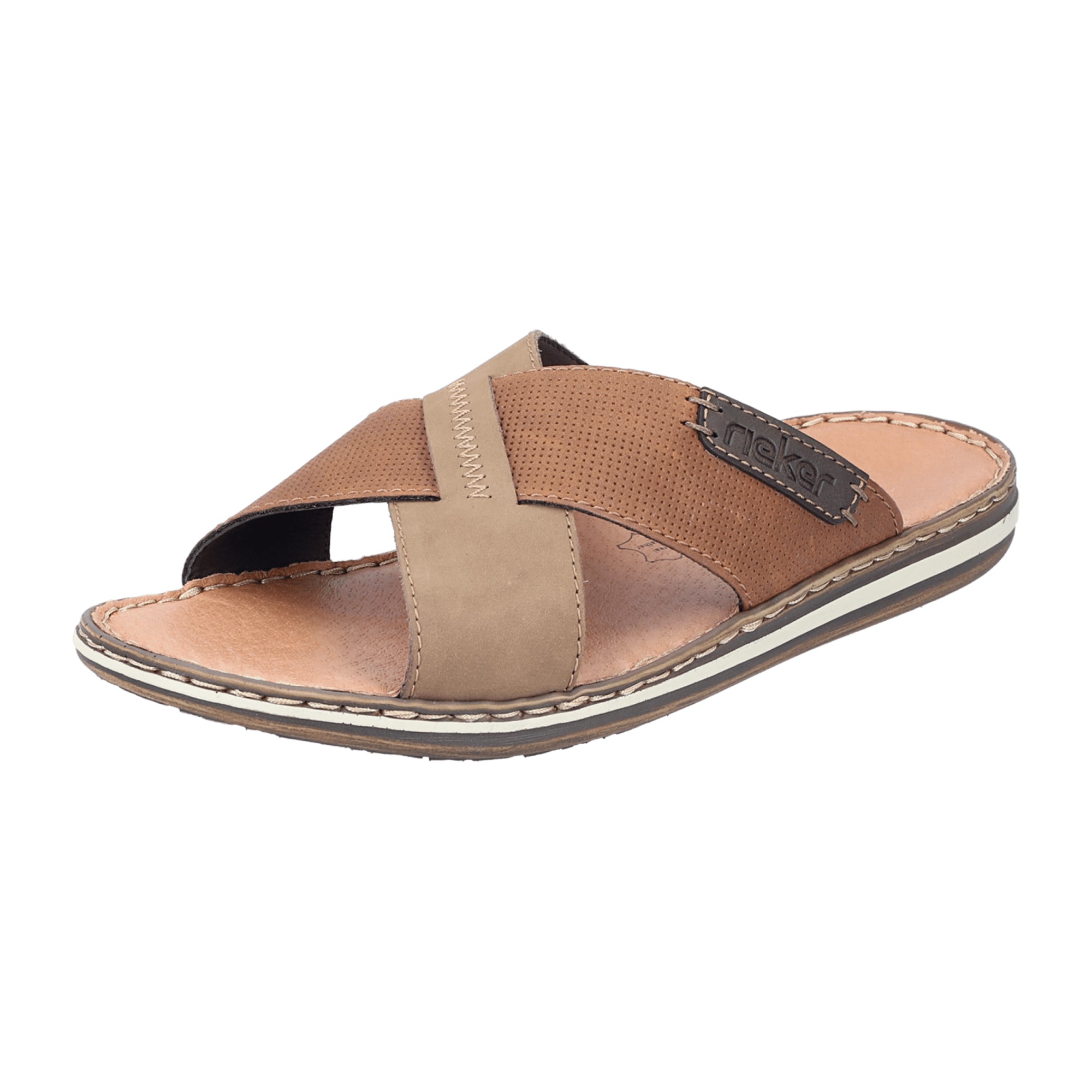 Rieker 21088 Men's Brown Slip-On Sandals Leather Upper Comfortable Fit