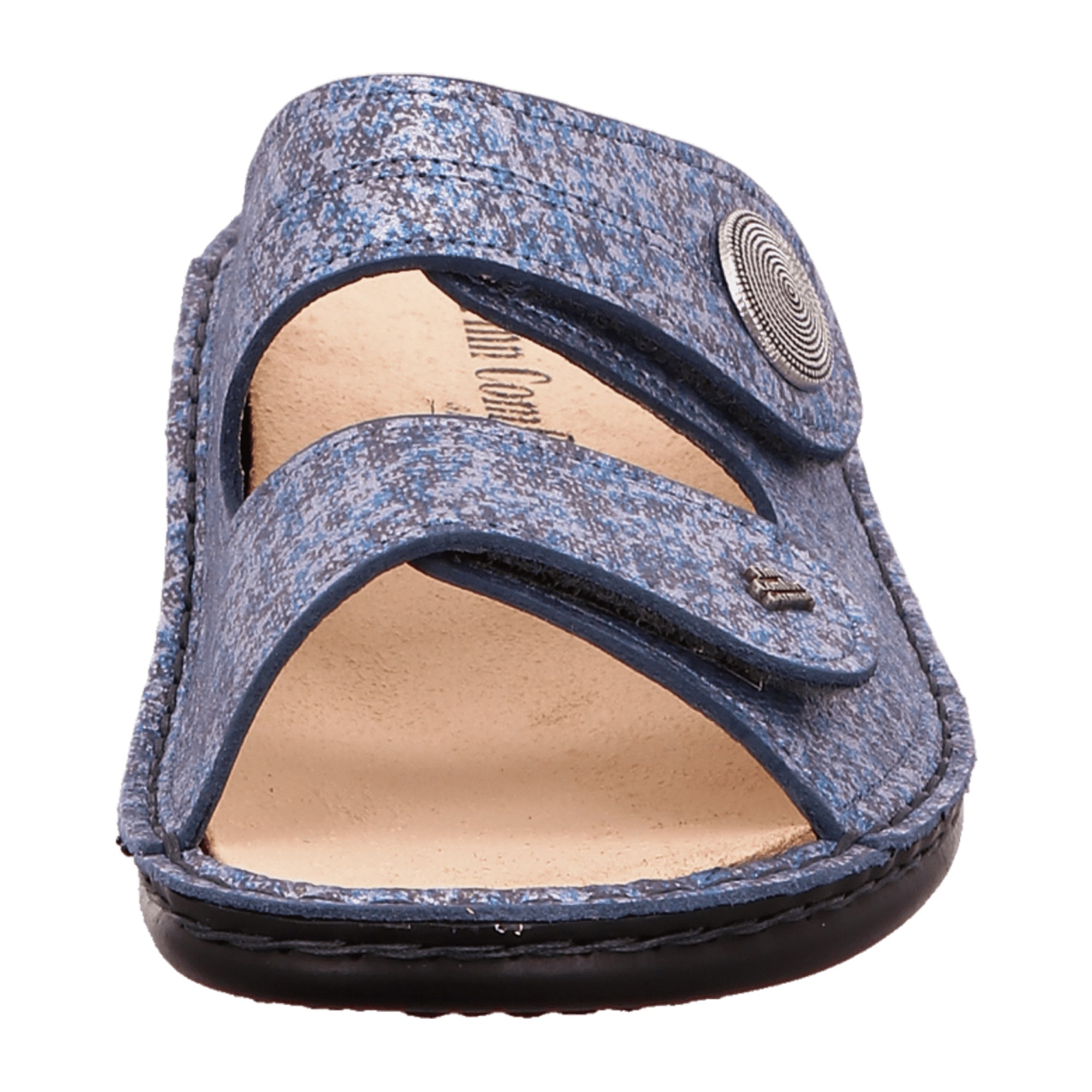 Finn Comfort Sansibar Women's Slides - Blue Leather Comfort Sandals with Adjustable Straps