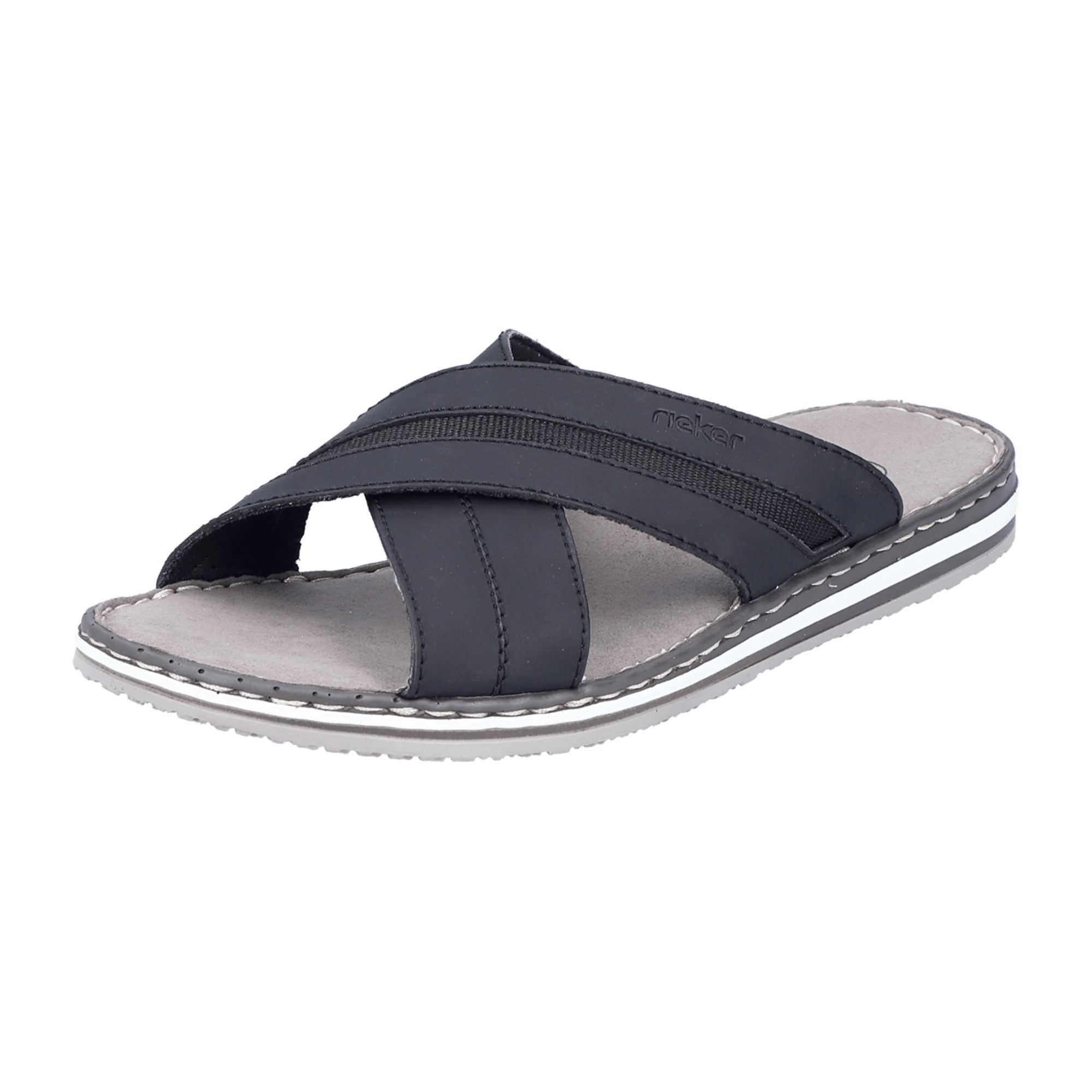 Rieker Men's Black Slip-On Shoes, Synthetic Leather, Open Toe, Flat Heel
