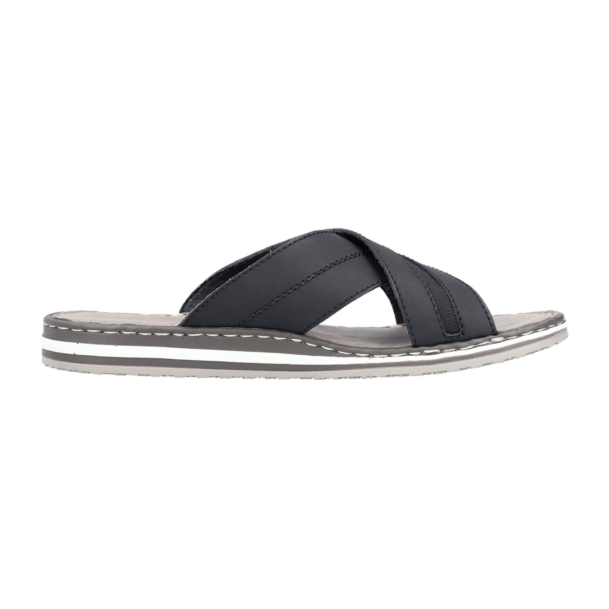 Rieker Men's Black Slip-On Shoes, Synthetic Leather, Open Toe, Flat Heel