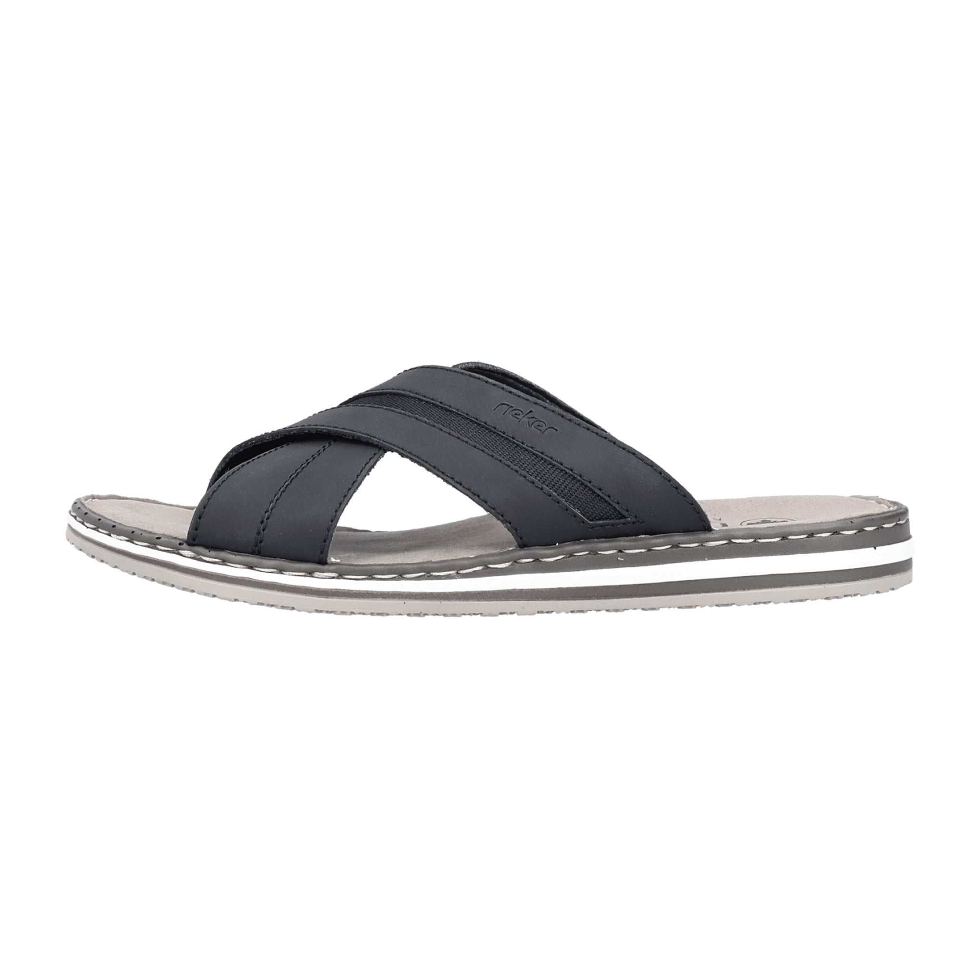 Rieker Men's Black Slip-On Shoes, Synthetic Leather, Open Toe, Flat Heel