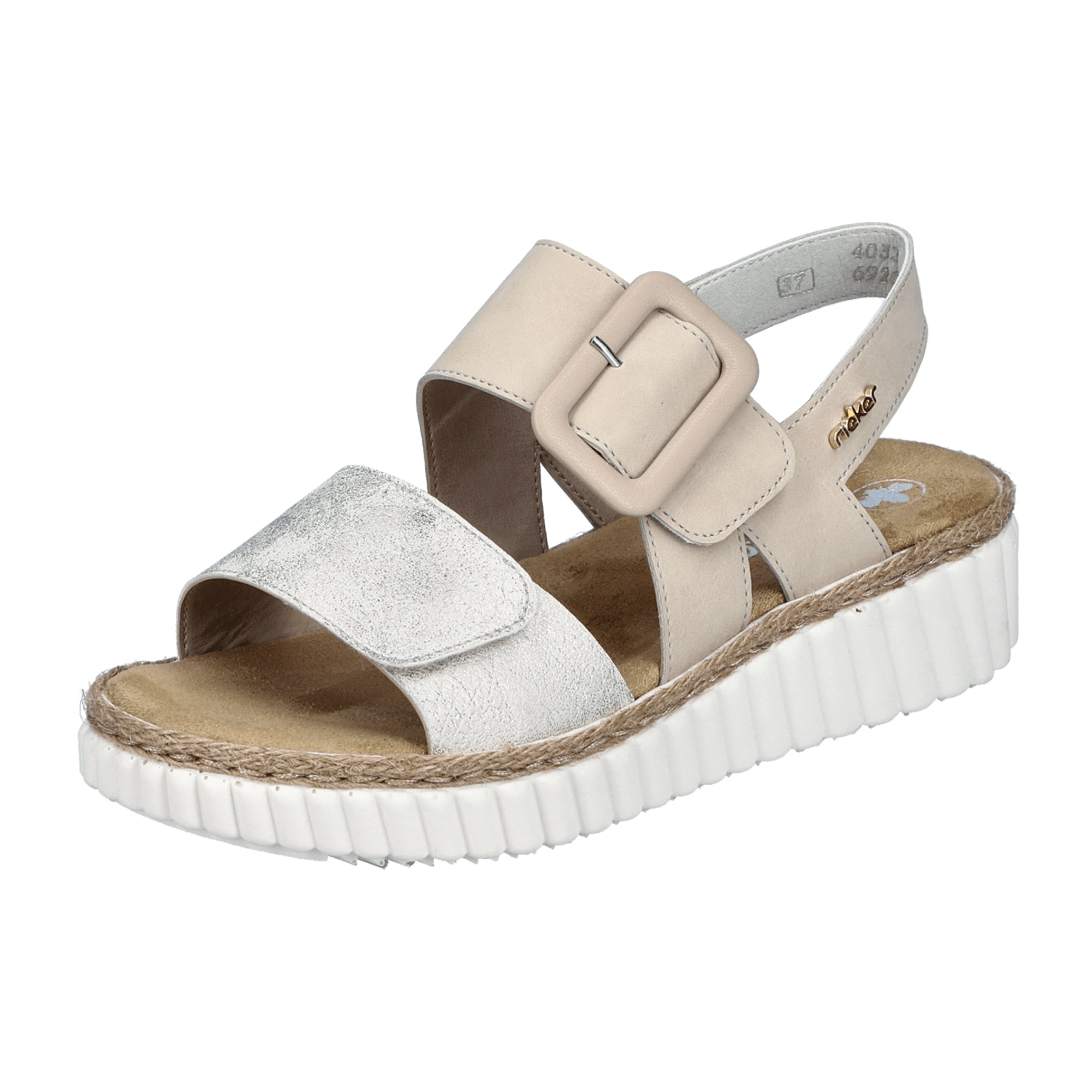 Rieker Aleria Beige Women's Shoes with Velcro Strap and Flat Heel - Bartel-Shop
