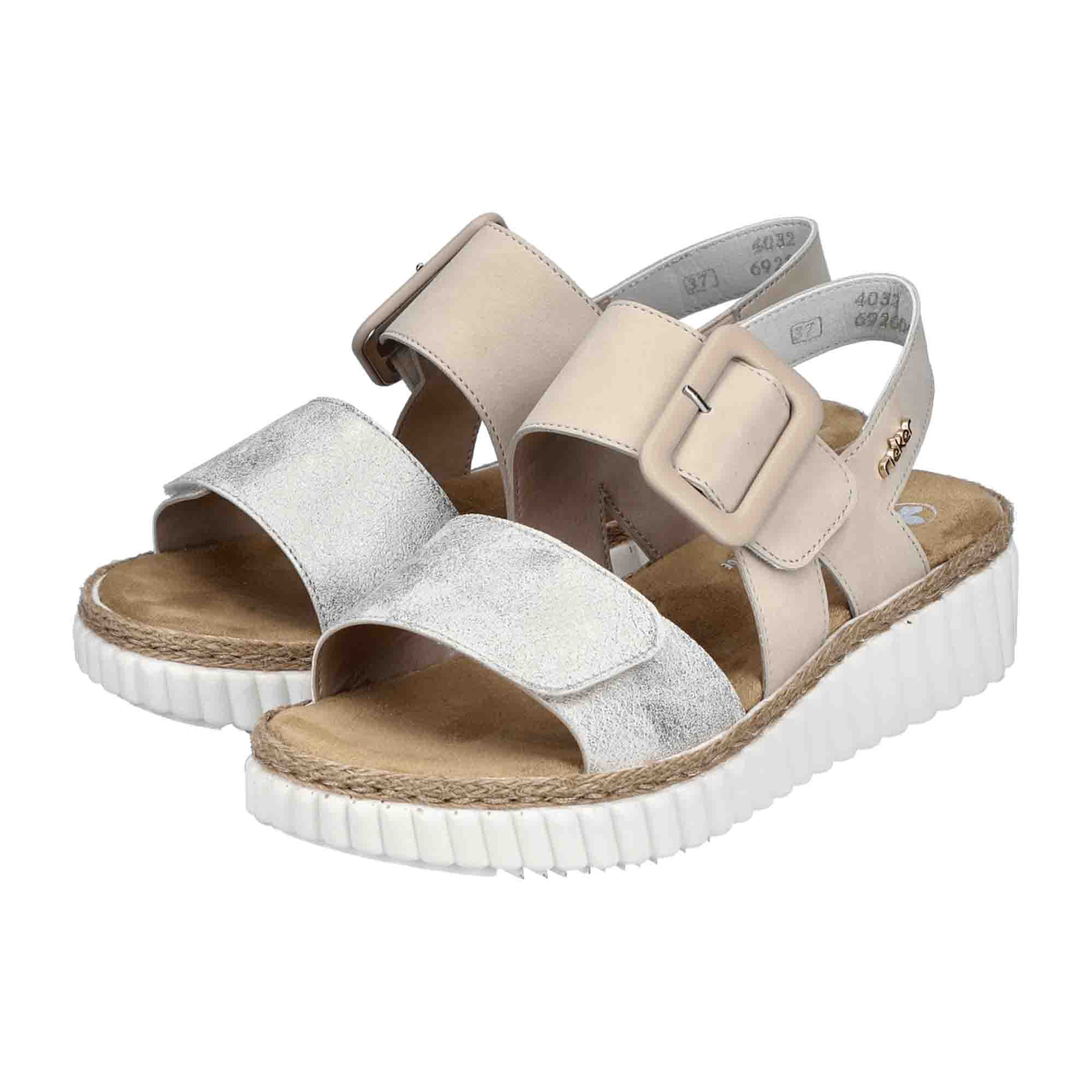 Rieker Aleria Beige Women's Shoes with Velcro Strap and Flat Heel - Bartel-Shop