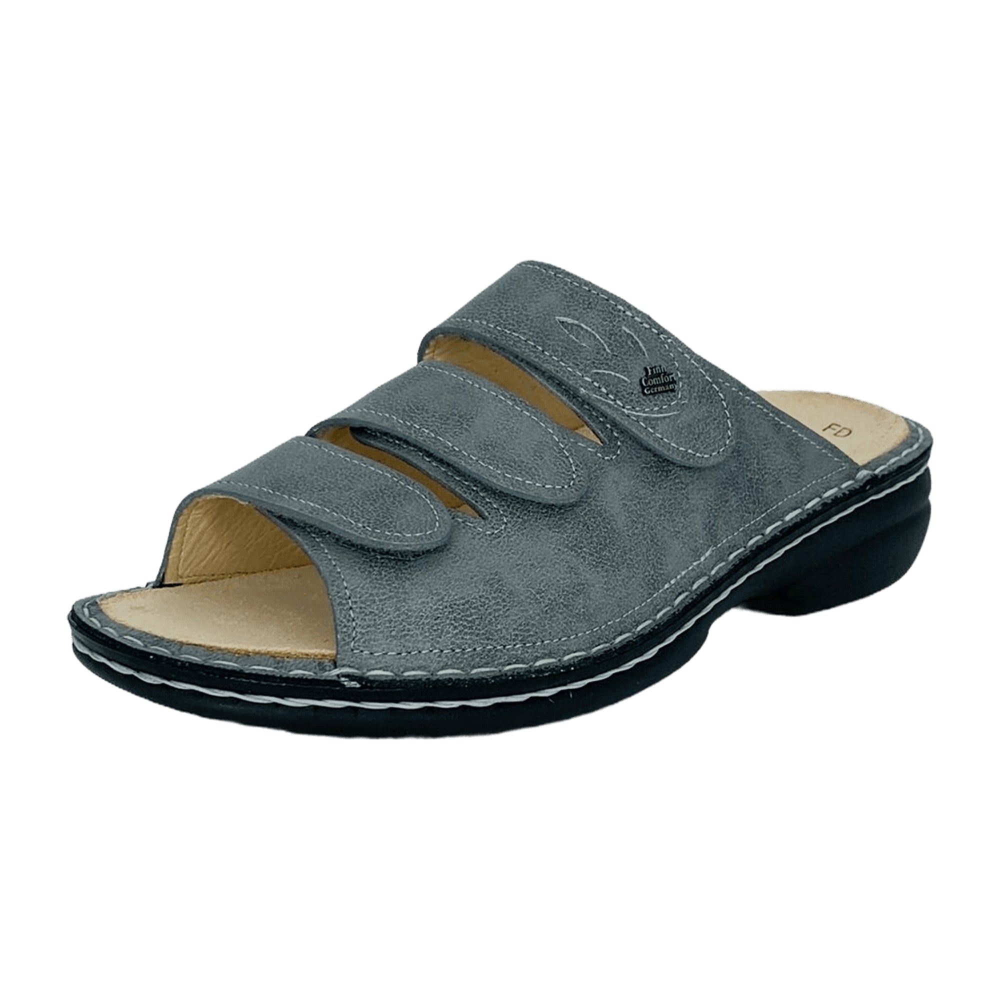 Finn Comfort Kos Women's Sandals - Comfortable Grey Leather Slide Sandals with Adjustable Straps