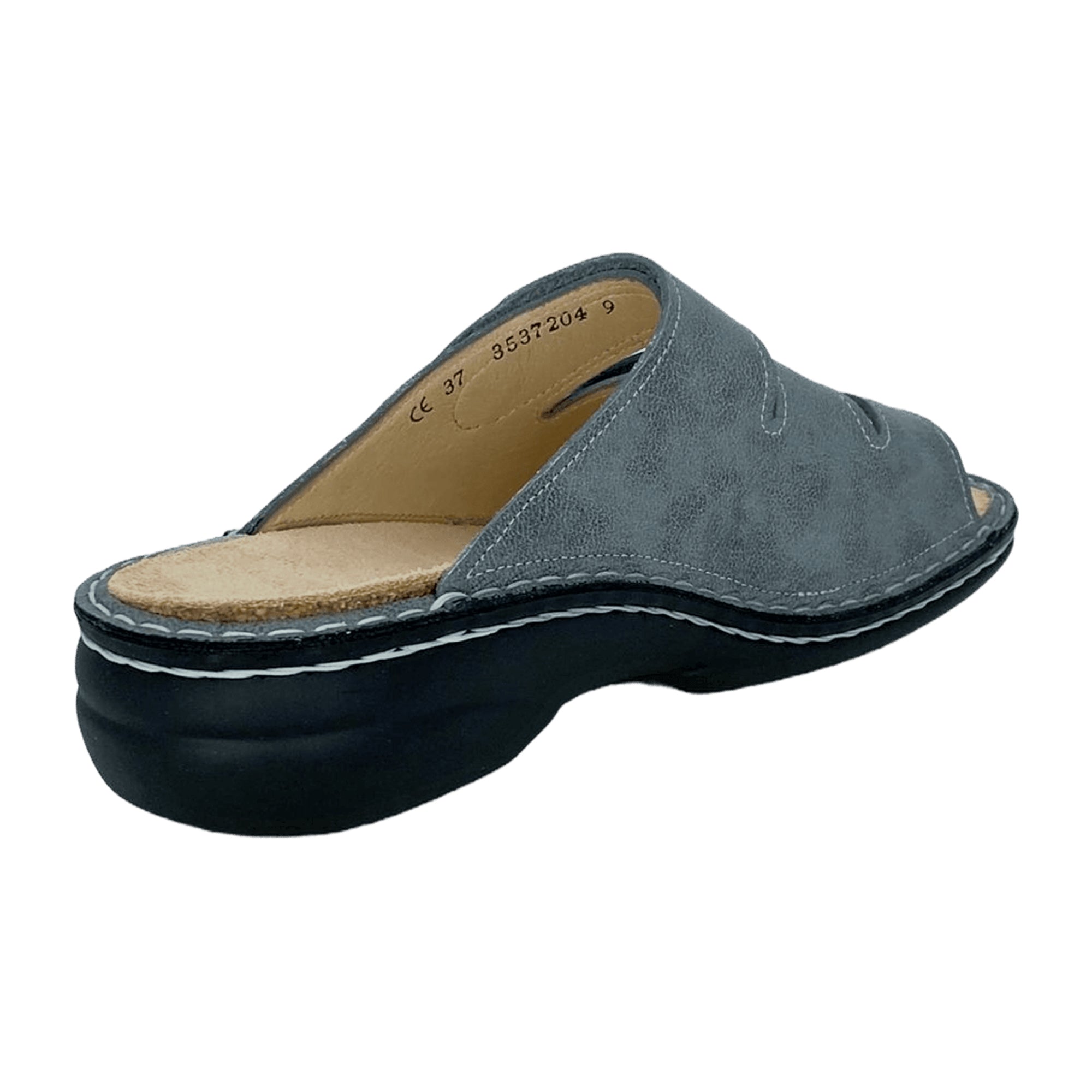 Finn Comfort Kos Women's Sandals - Comfortable Grey Leather Slide Sandals with Adjustable Straps