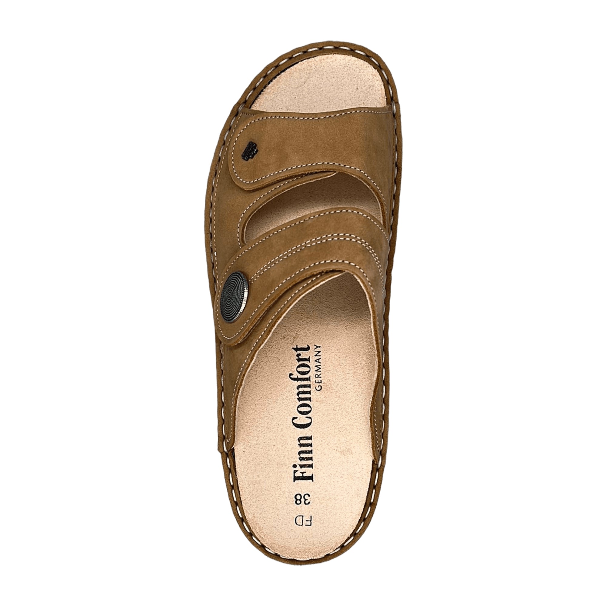 Finn Comfort Sansibar Beige Nubuck Leather Slides - Comfortable Women's Sandals with Adjustable Straps and Orthopedic Footbed