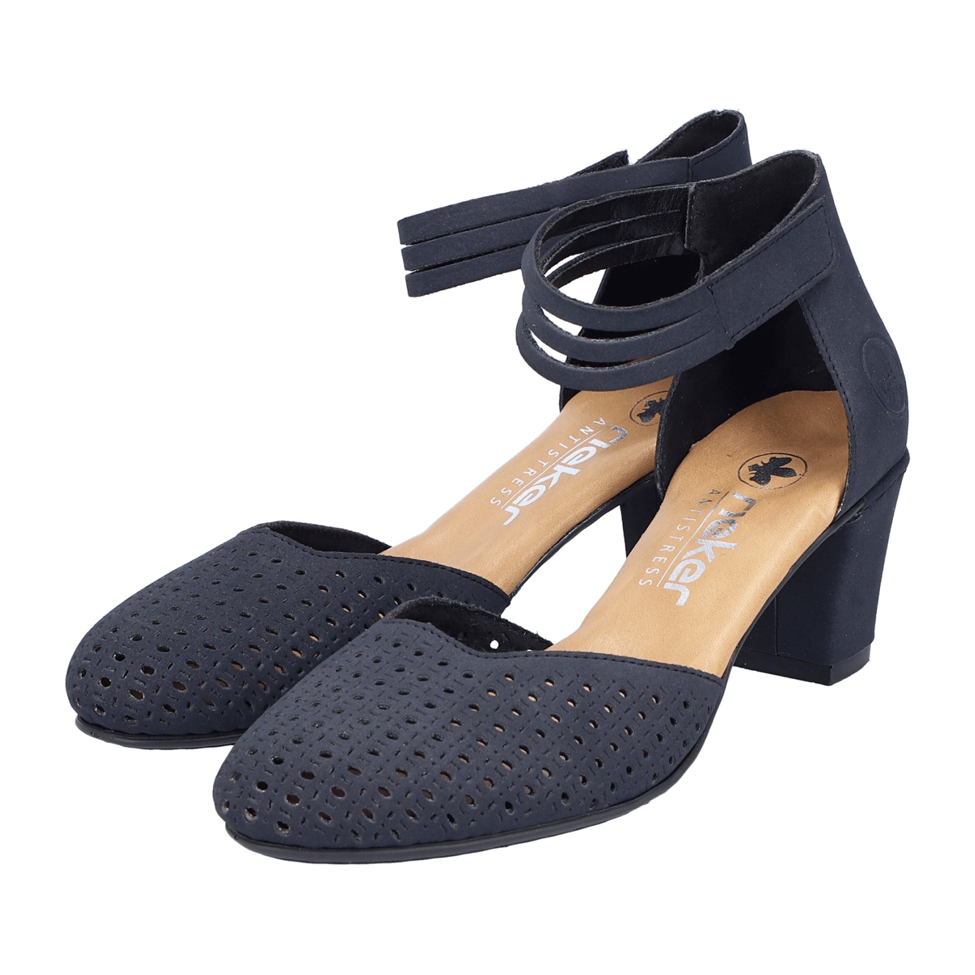 Rieker Blue Women's Shoes, Model 41050-15, Block Heel, Faux Leather