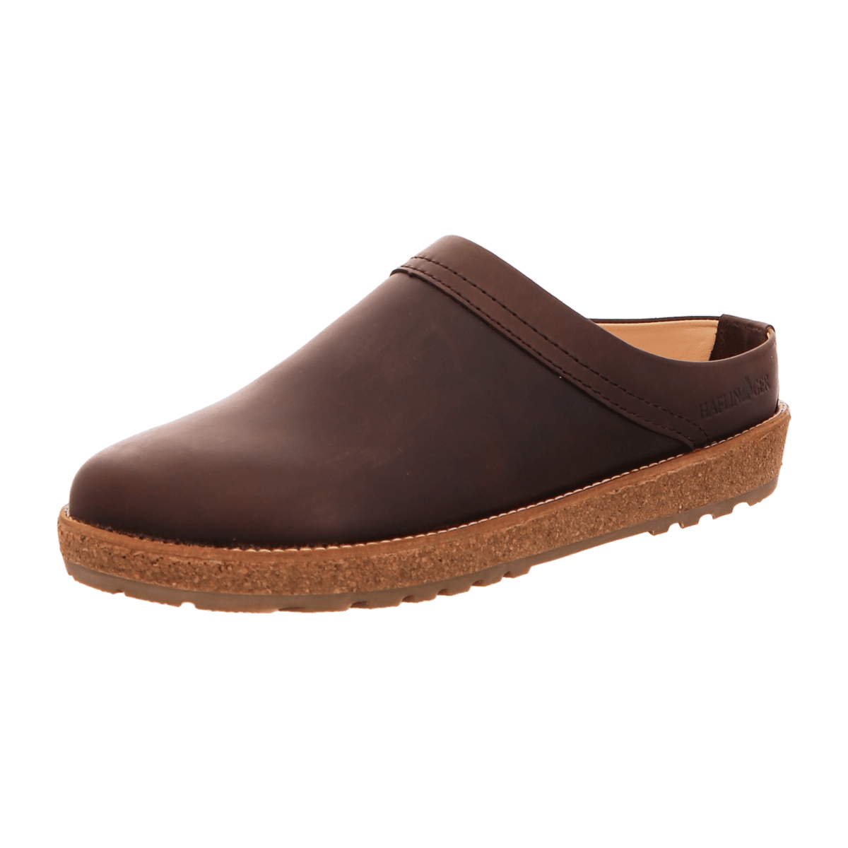 Haflinger Travel-Classic Men's Leather Clogs - Dark Brown Cork Footbed