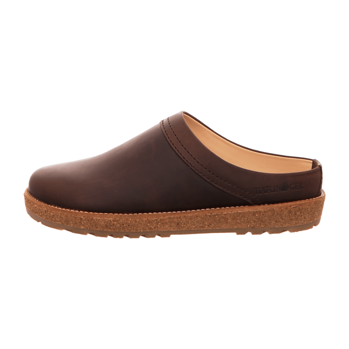 Haflinger Travel-Classic Men's Leather Clogs - Dark Brown Cork Footbed