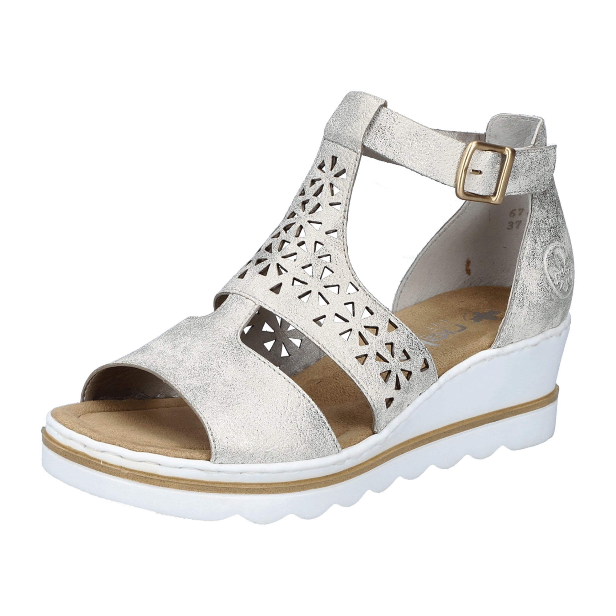 Rieker Aleria Beige Women's Sandals with Wedge Heel and Buckle Closure
