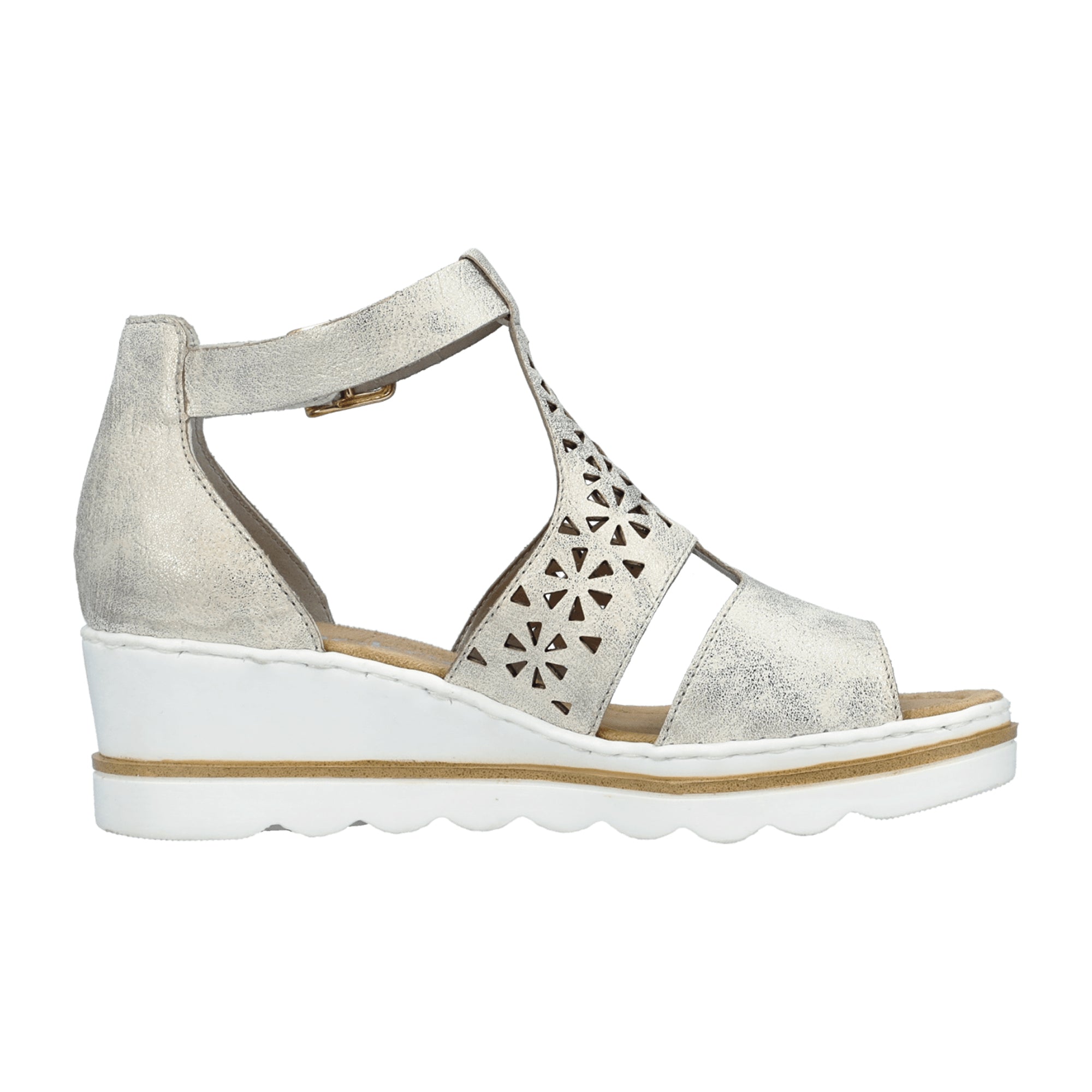Rieker Aleria Beige Women's Sandals with Wedge Heel and Buckle Closure