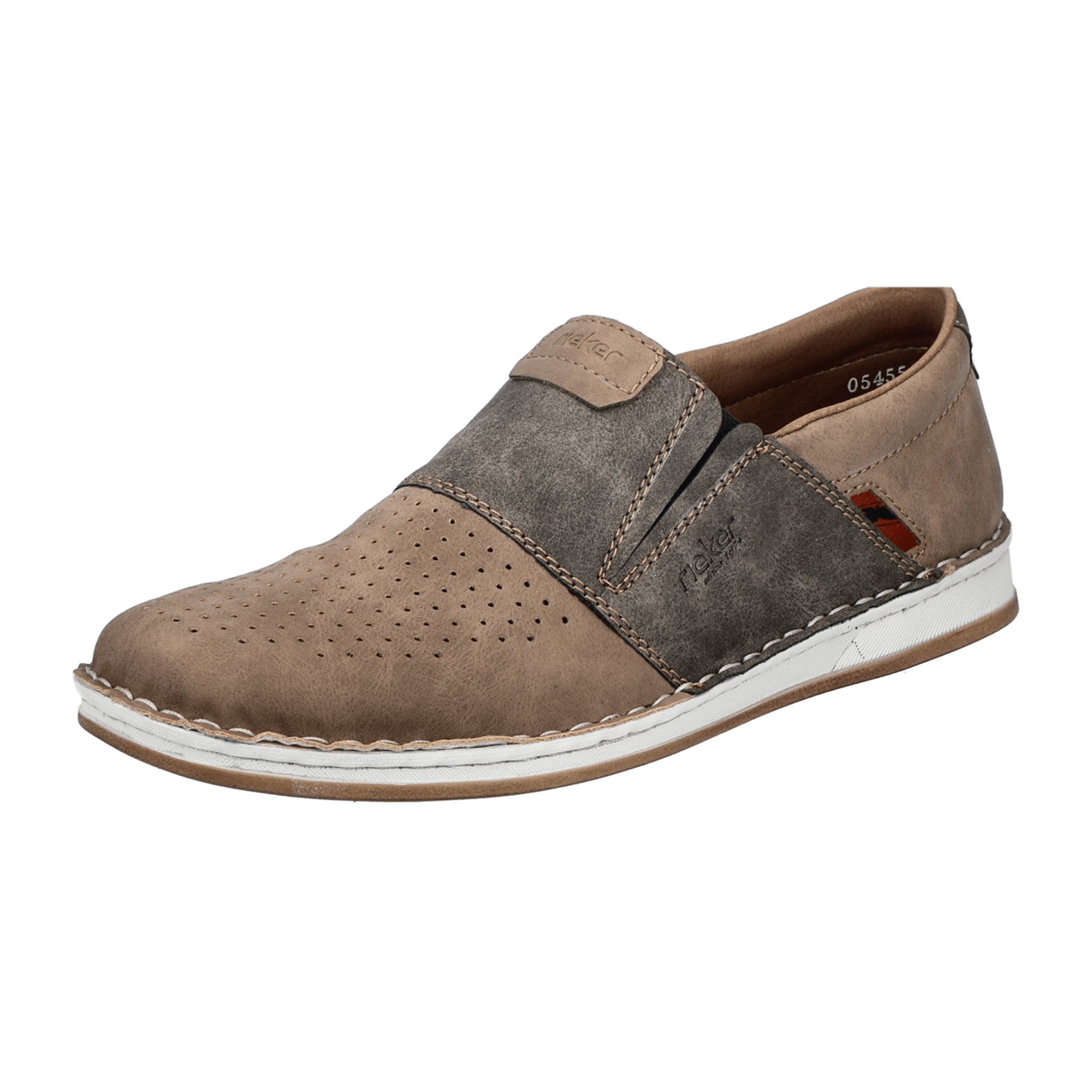 Rieker Beige Men's Slip-On Shoes 05455-64 Synthetic Leather Flat Heel