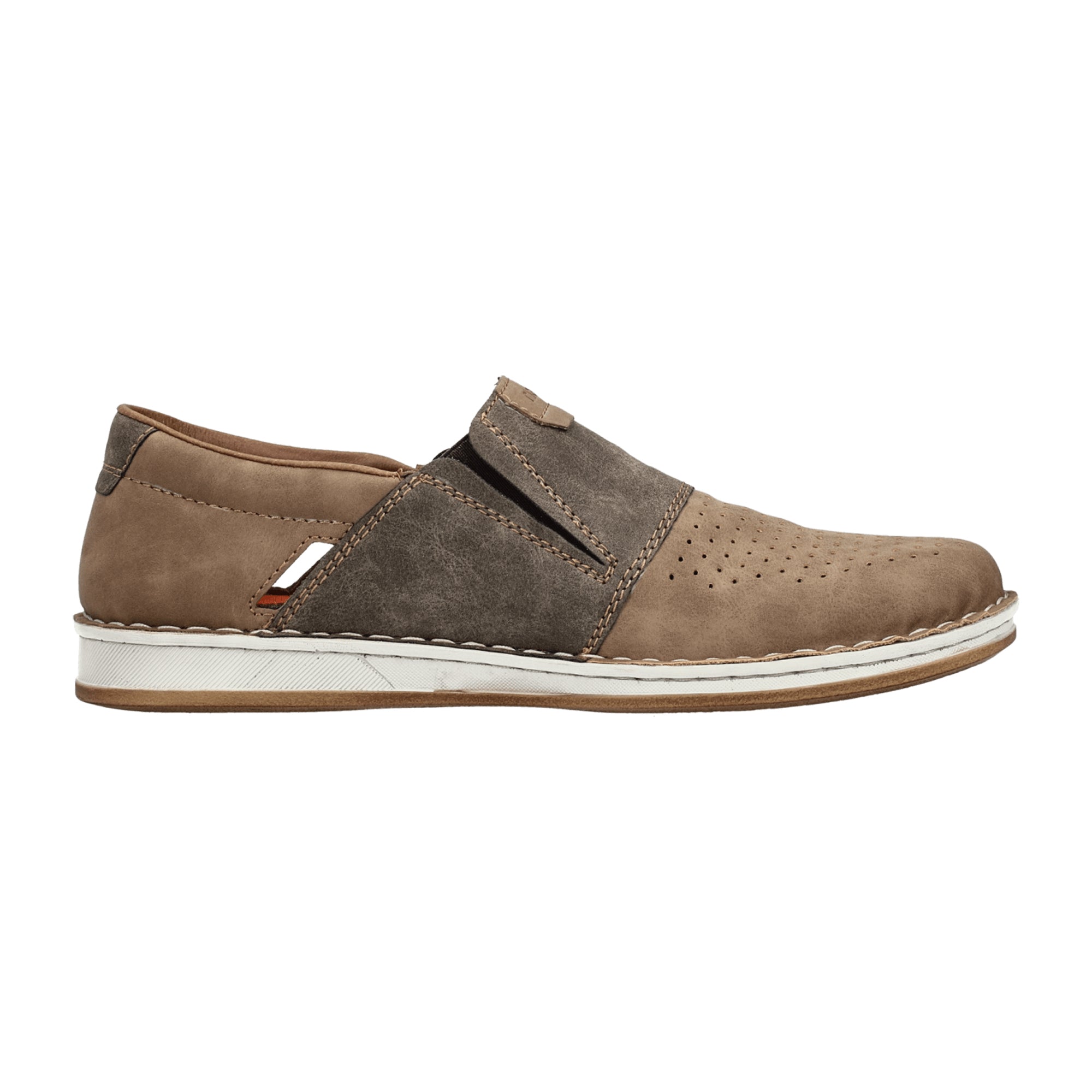 Rieker Beige Men's Slip-On Shoes 05455-64 Synthetic Leather Flat Heel