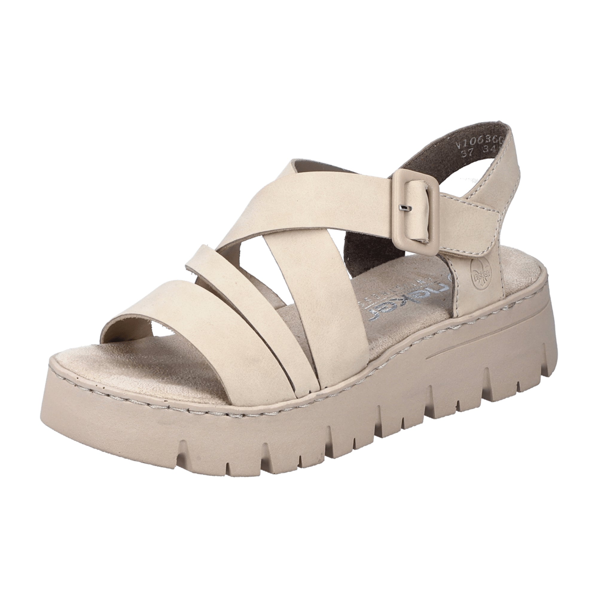 Rieker Beige Women's Sandals V1063-60 with Velcro Strap and Platform Heel
