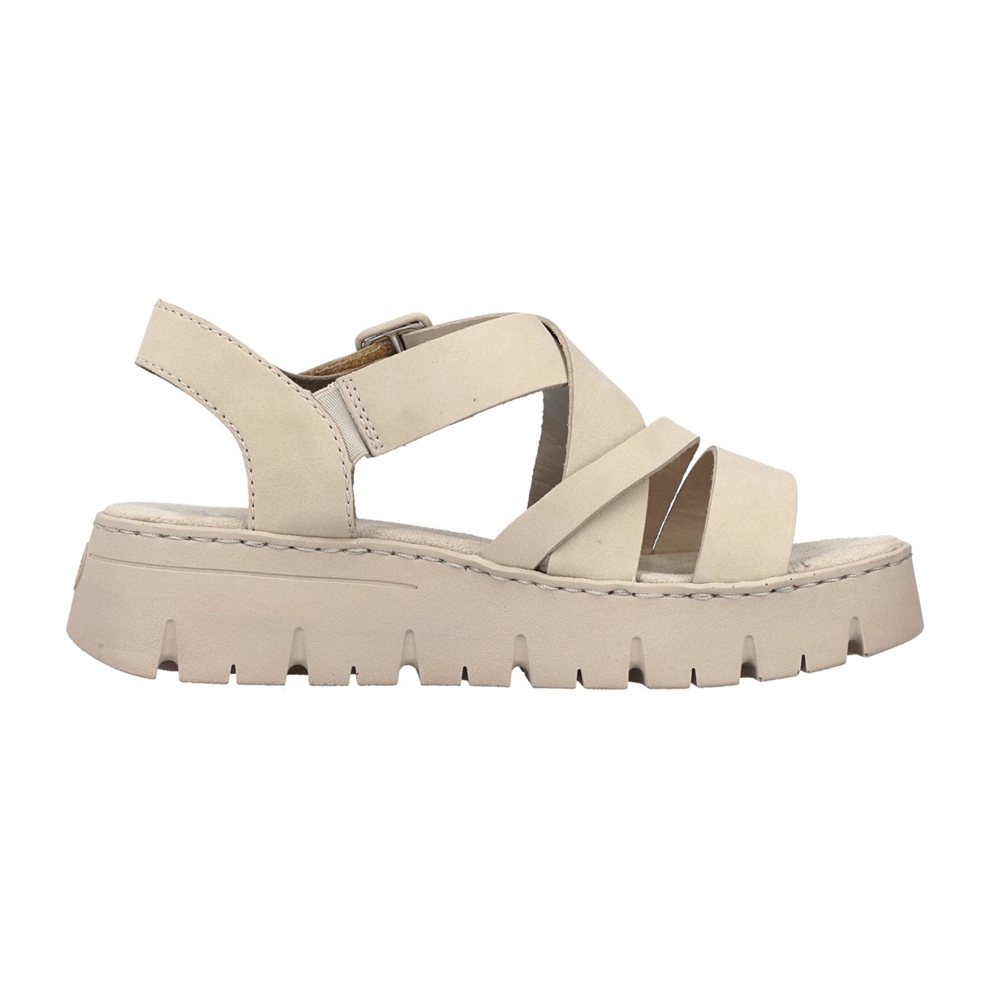 Rieker Beige Women's Sandals V1063-60 with Velcro Strap and Platform Heel