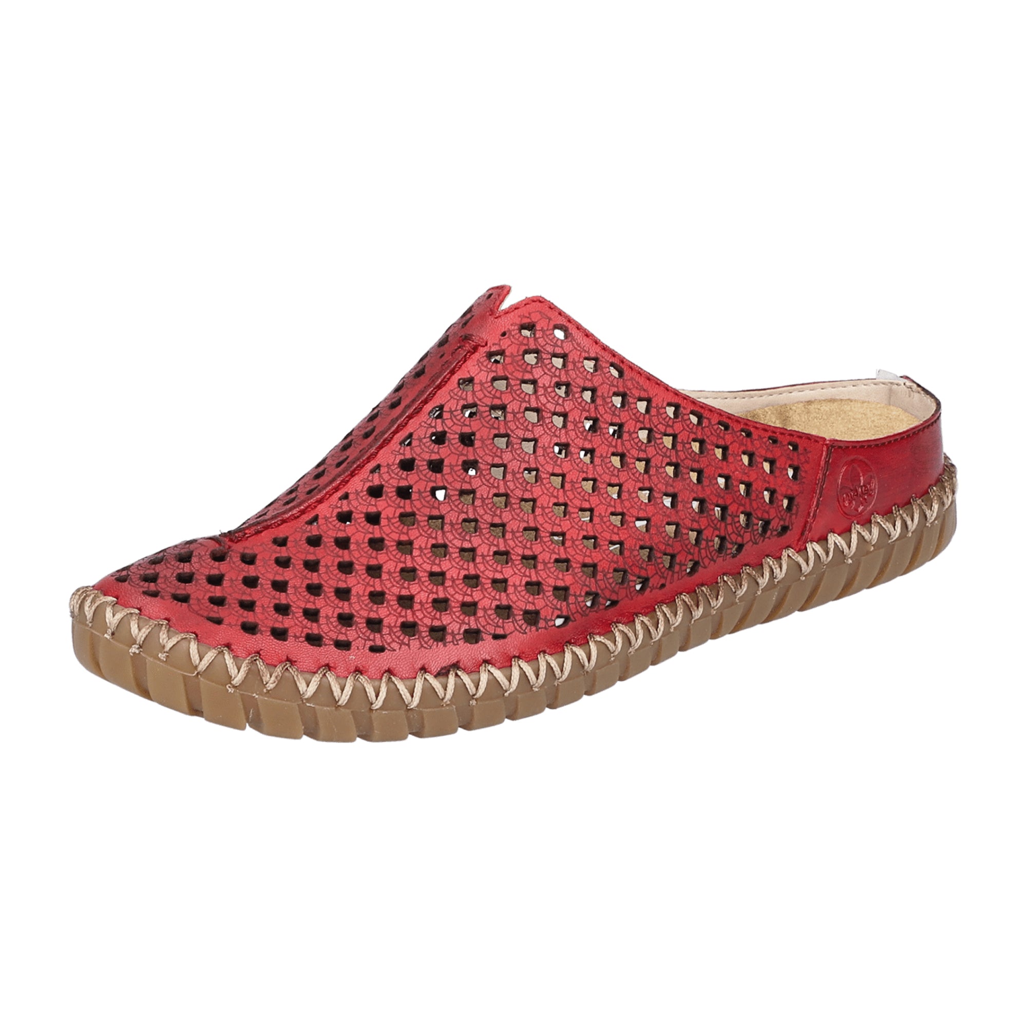 Rieker Lugano Red Leather Flat Shoes for Women