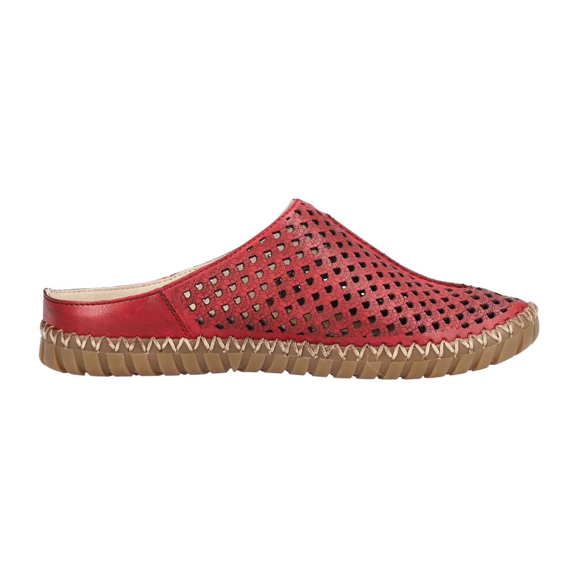 Rieker Lugano Red Leather Flat Shoes for Women