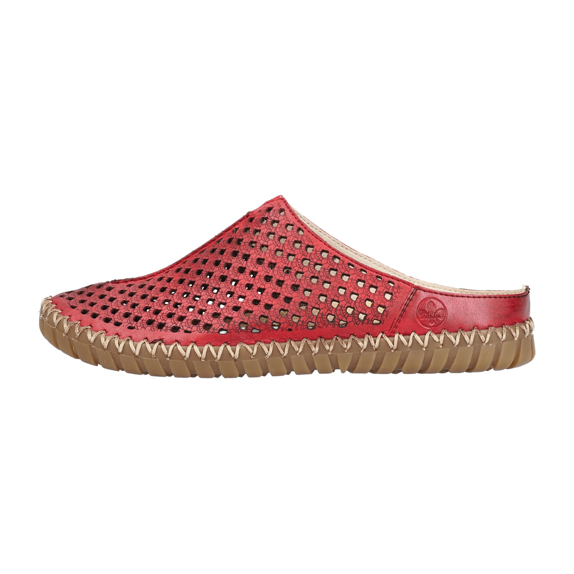 Rieker Lugano Red Leather Flat Shoes for Women