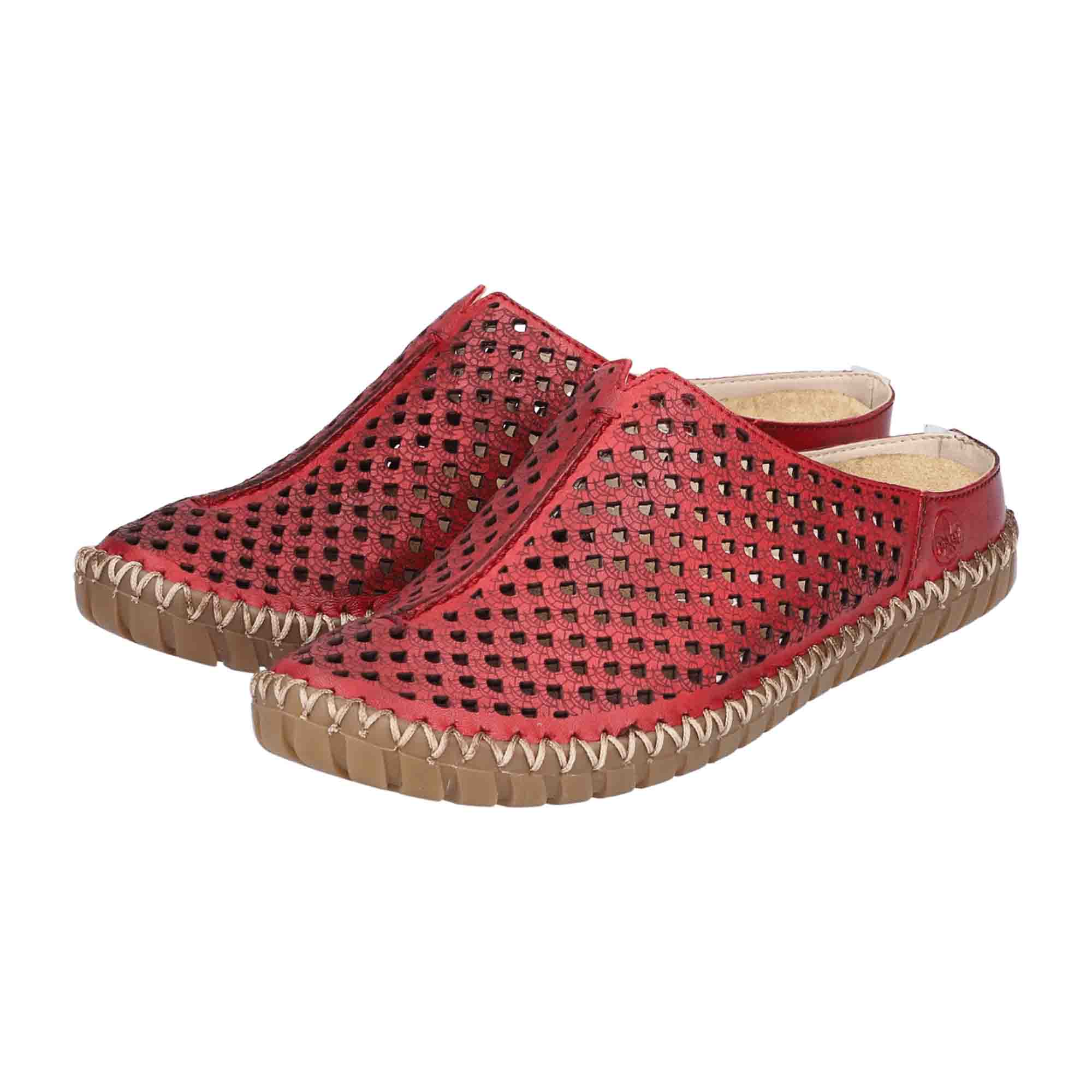 Rieker Lugano Red Leather Flat Shoes for Women