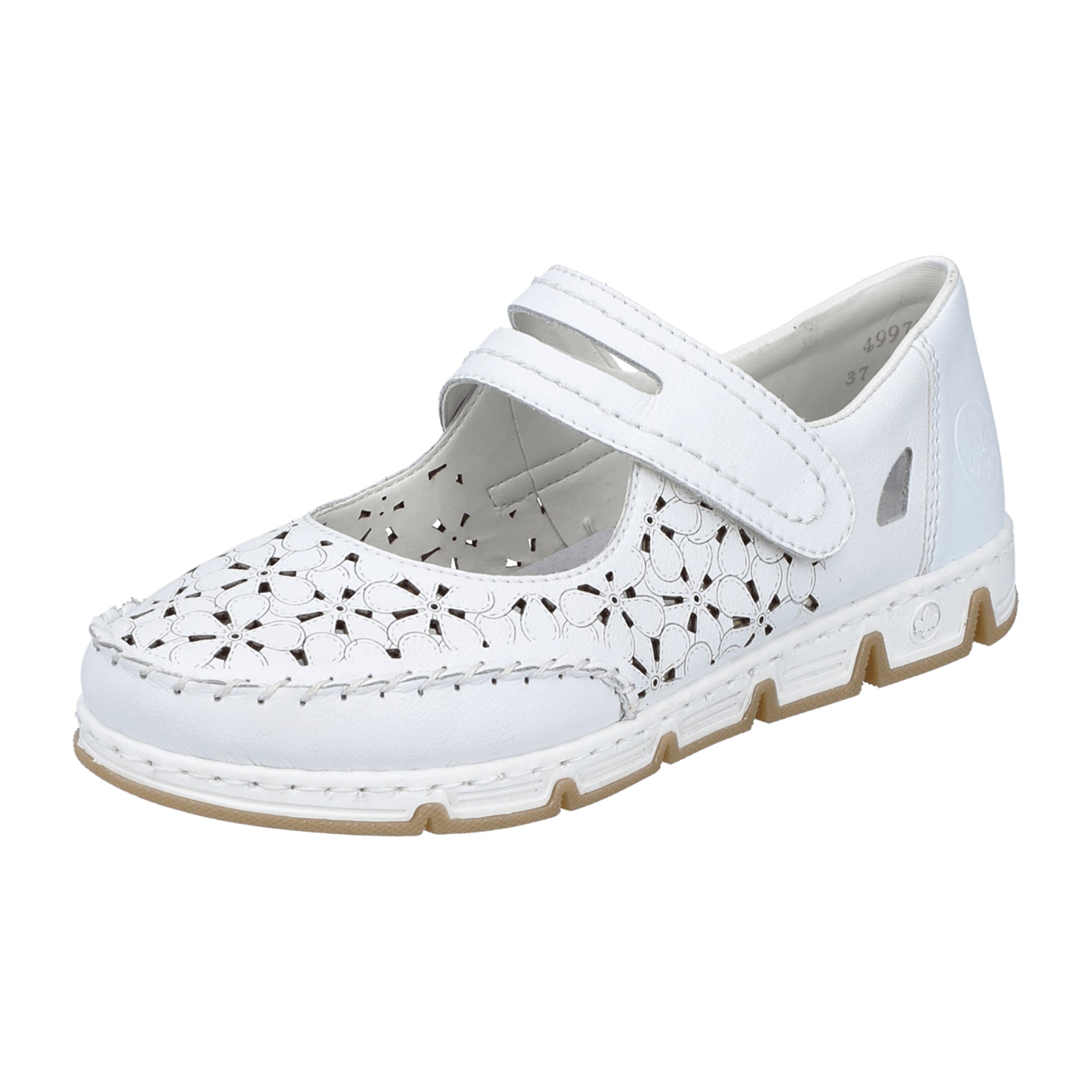 Rieker Women's White Leather Comfort Shoes with Removable Insole and Velcro Closure