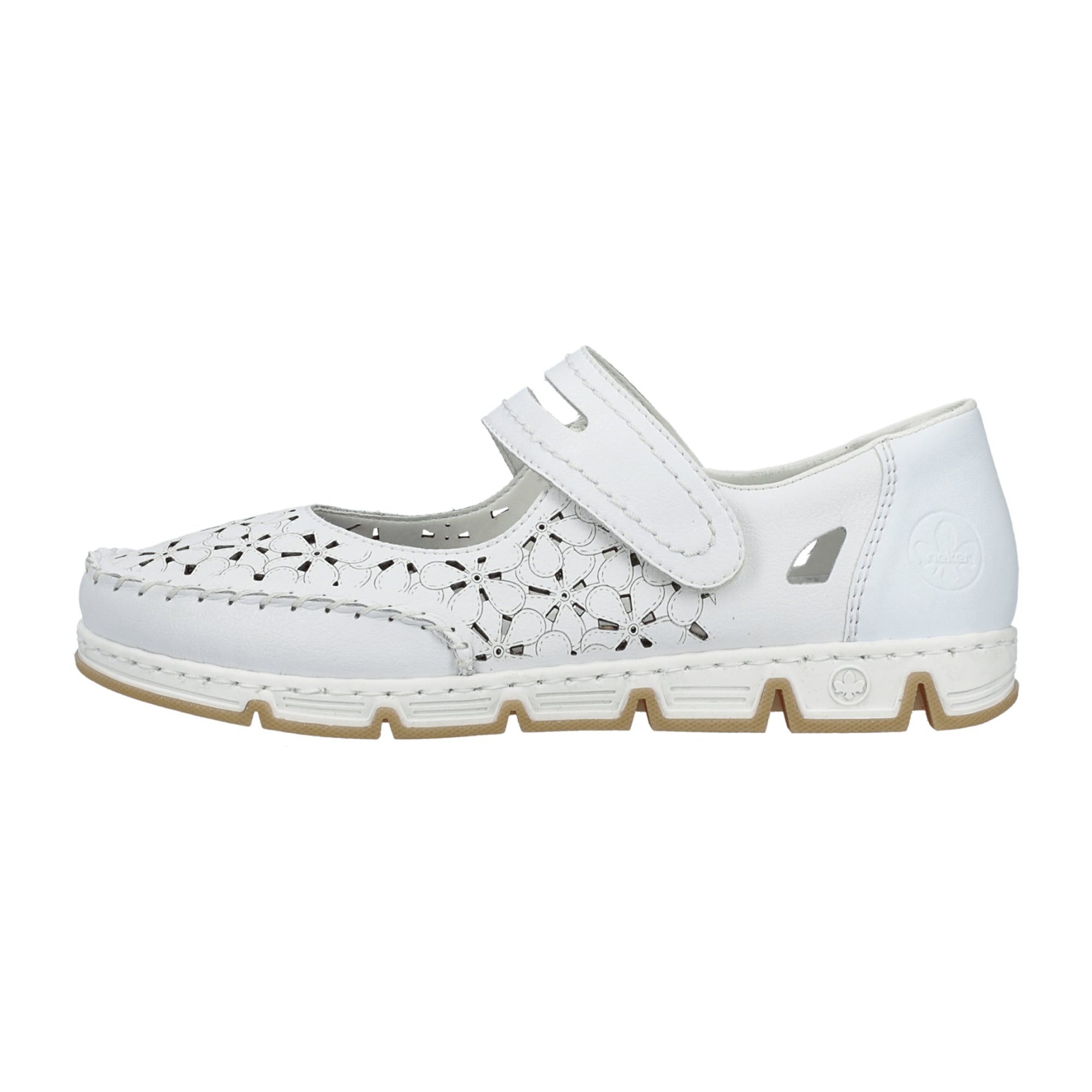 Rieker Women's White Leather Comfort Shoes with Removable Insole and Velcro Closure - Bartel-Shop
