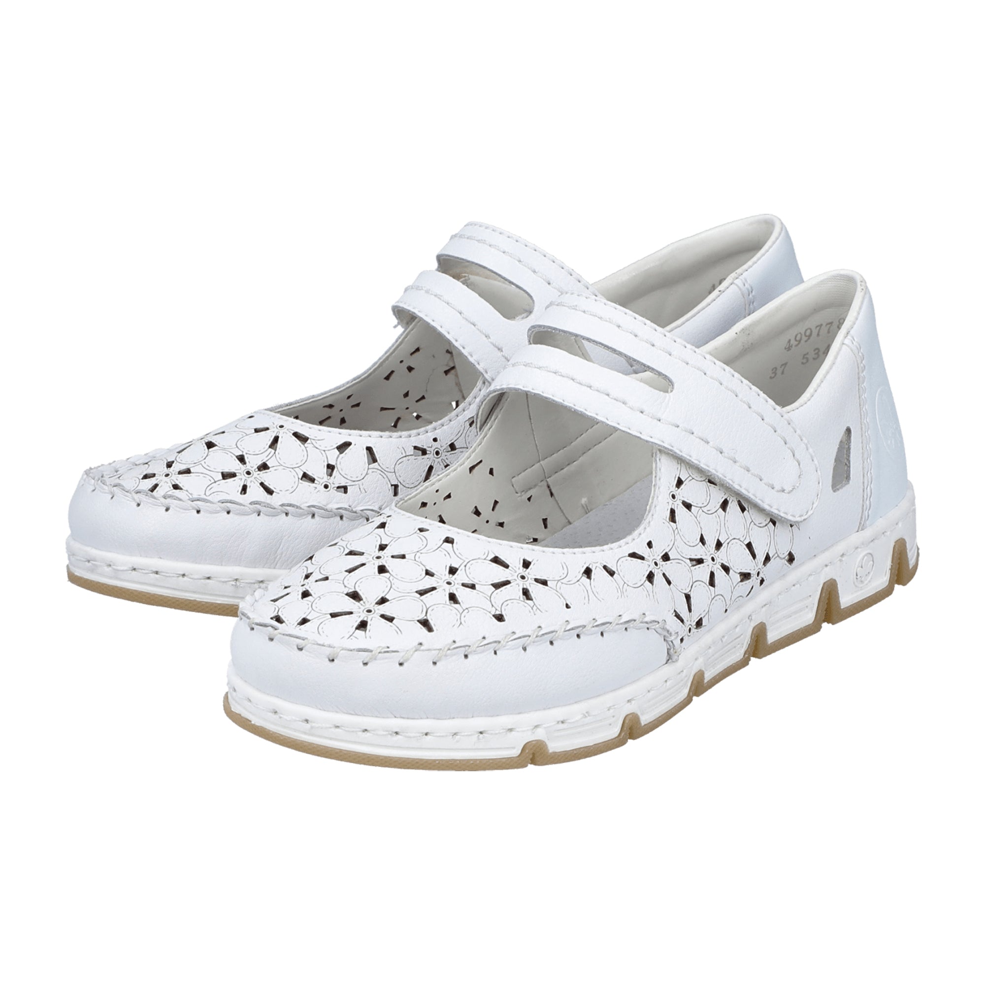 Rieker Women's White Leather Comfort Shoes with Removable Insole and Velcro Closure - Bartel-Shop
