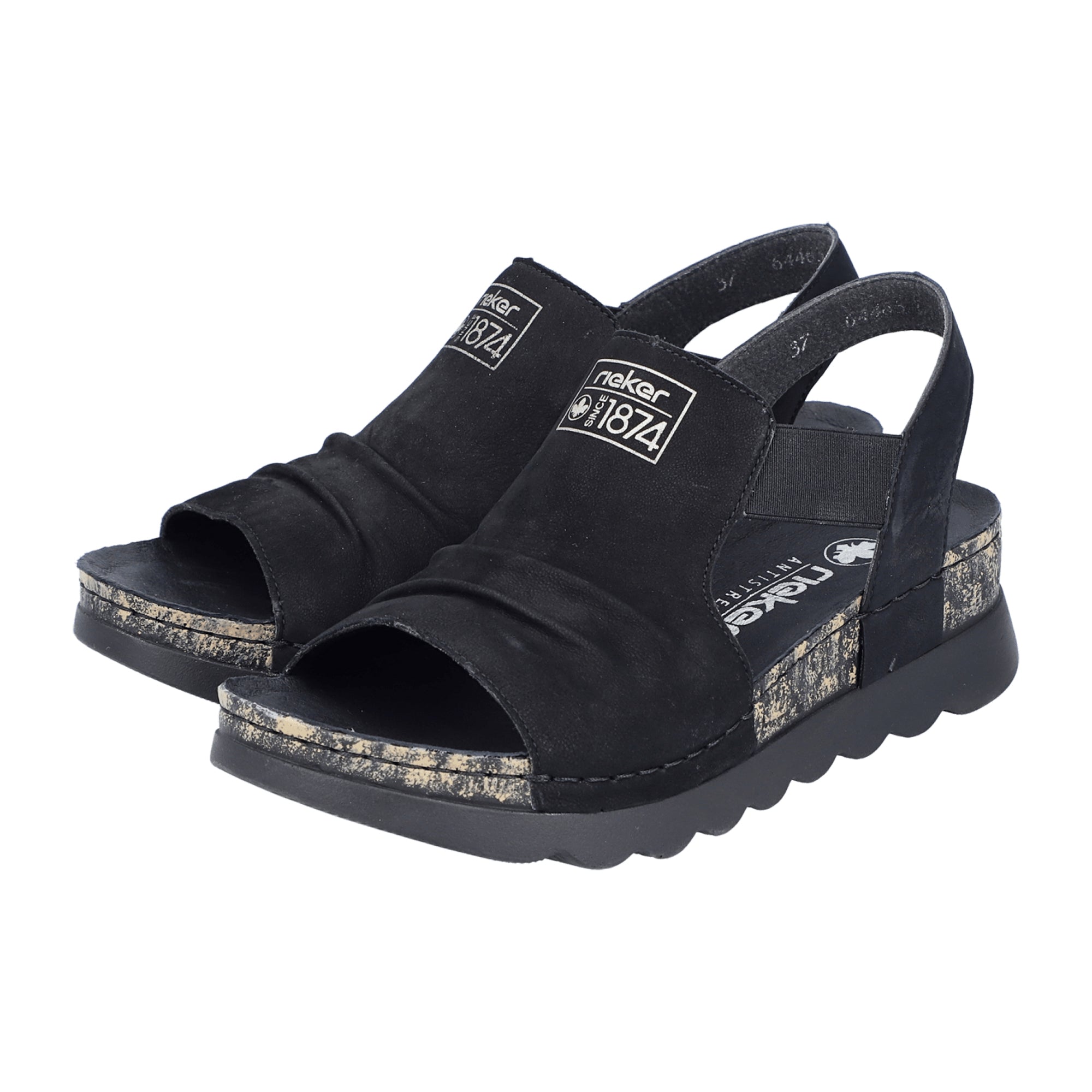 Rieker Women's Black Flat Shoes 64463-01 Suede Upper Textile Lining