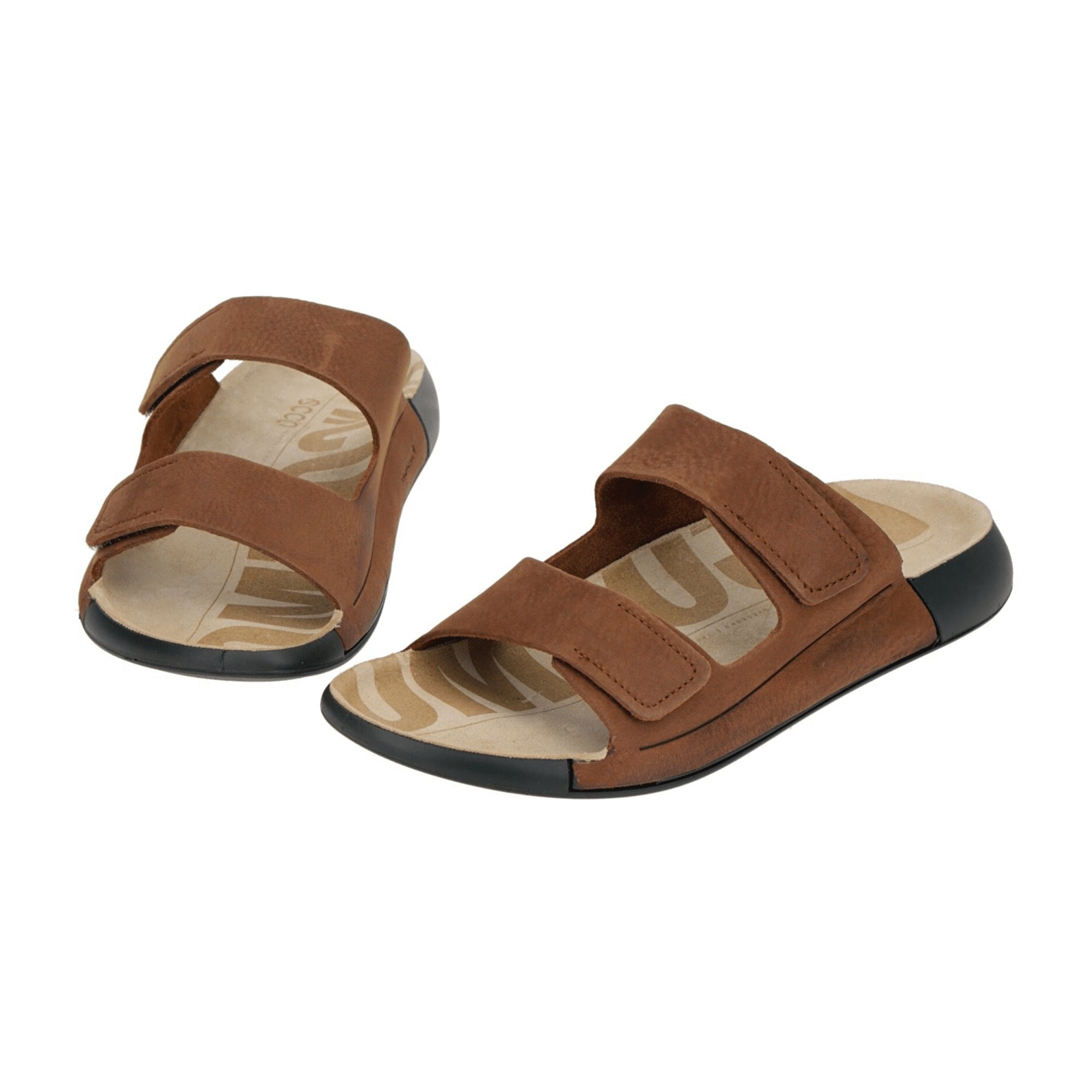 Ecco Cozmo Women's Sandals - Dual Velcro Adjustable Straps, Comfort Brown Slides, 206823