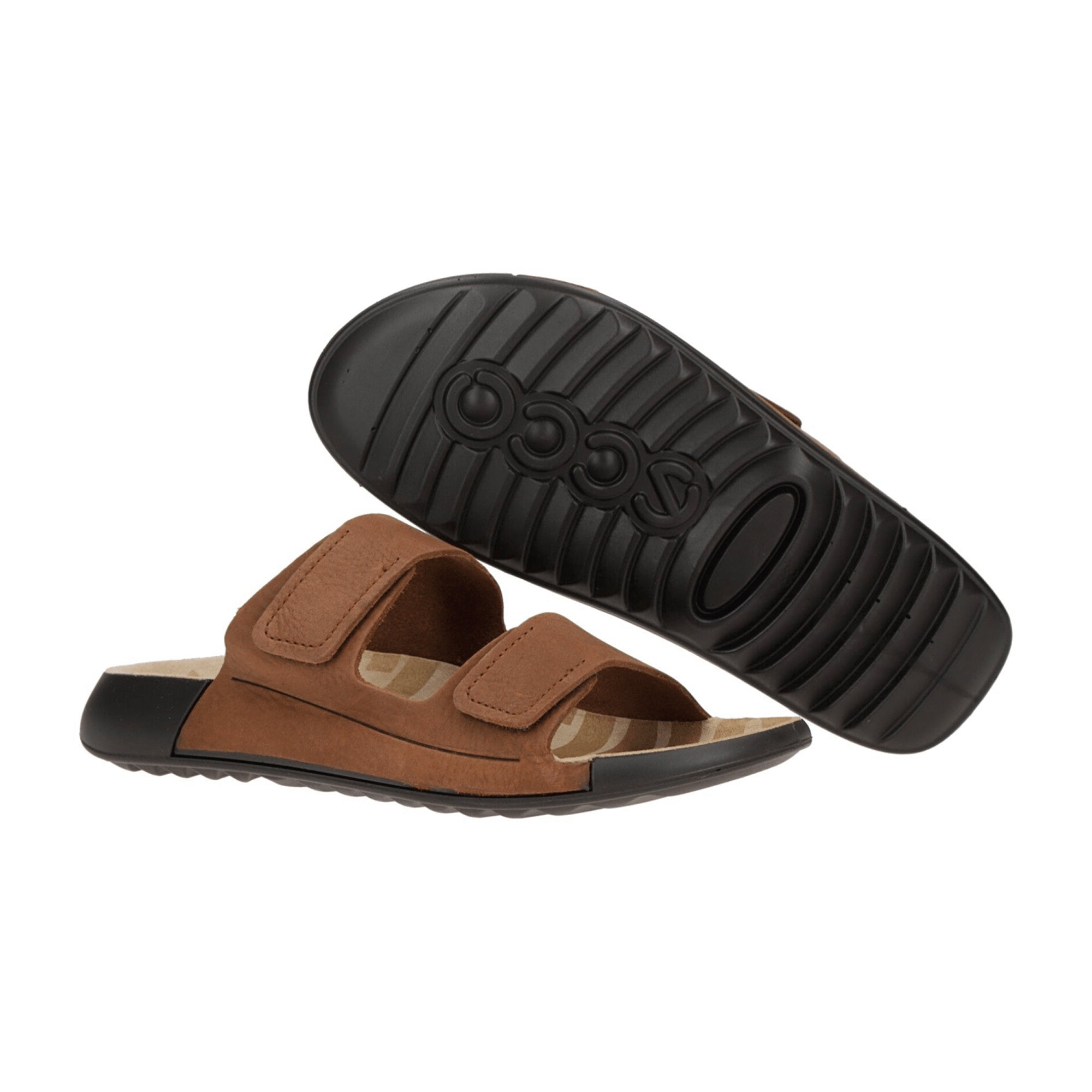 Ecco Cozmo Women's Sandals - Dual Velcro Adjustable Straps, Comfort Brown Slides, 206823
