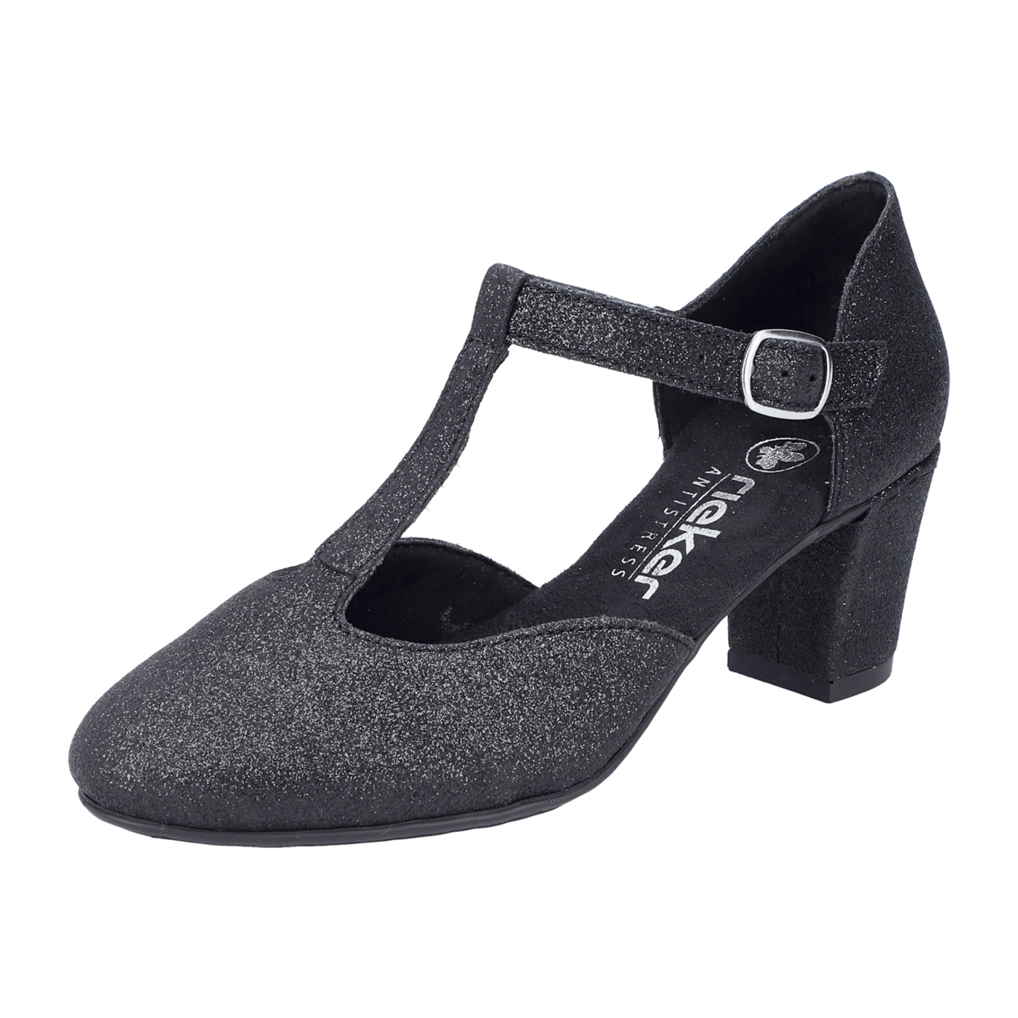 Rieker FSK Women's Black Loafers with Block Heel and PU Sole