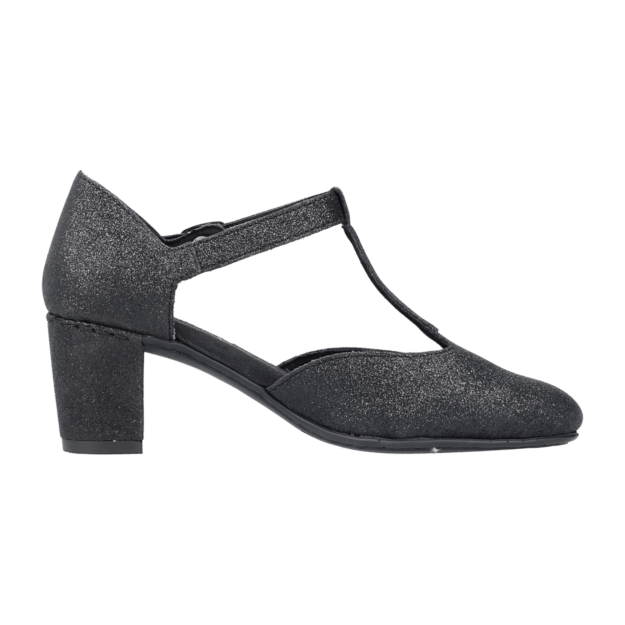 Rieker FSK Women's Black Loafers with Block Heel and PU Sole