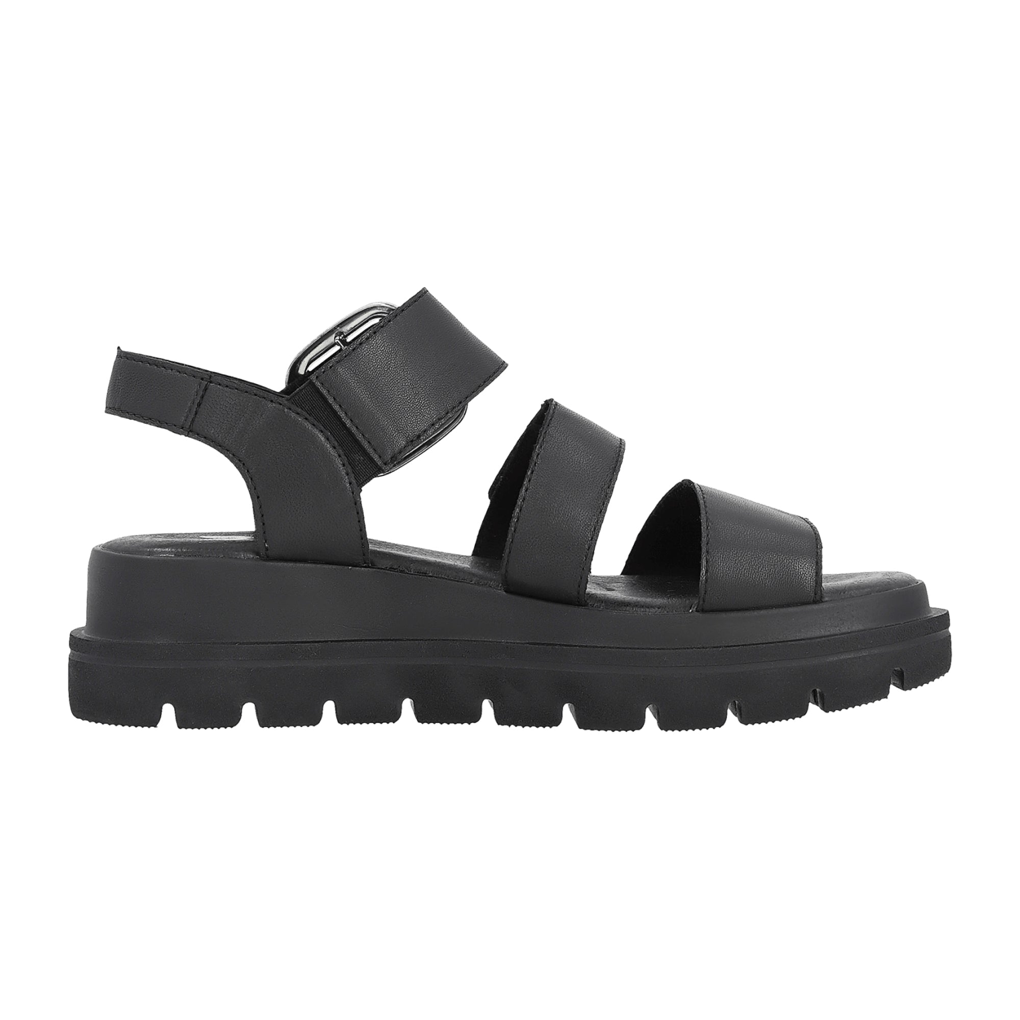 Rieker Women's Black Leather Sandals with Adjustable Straps and Wedge Heel