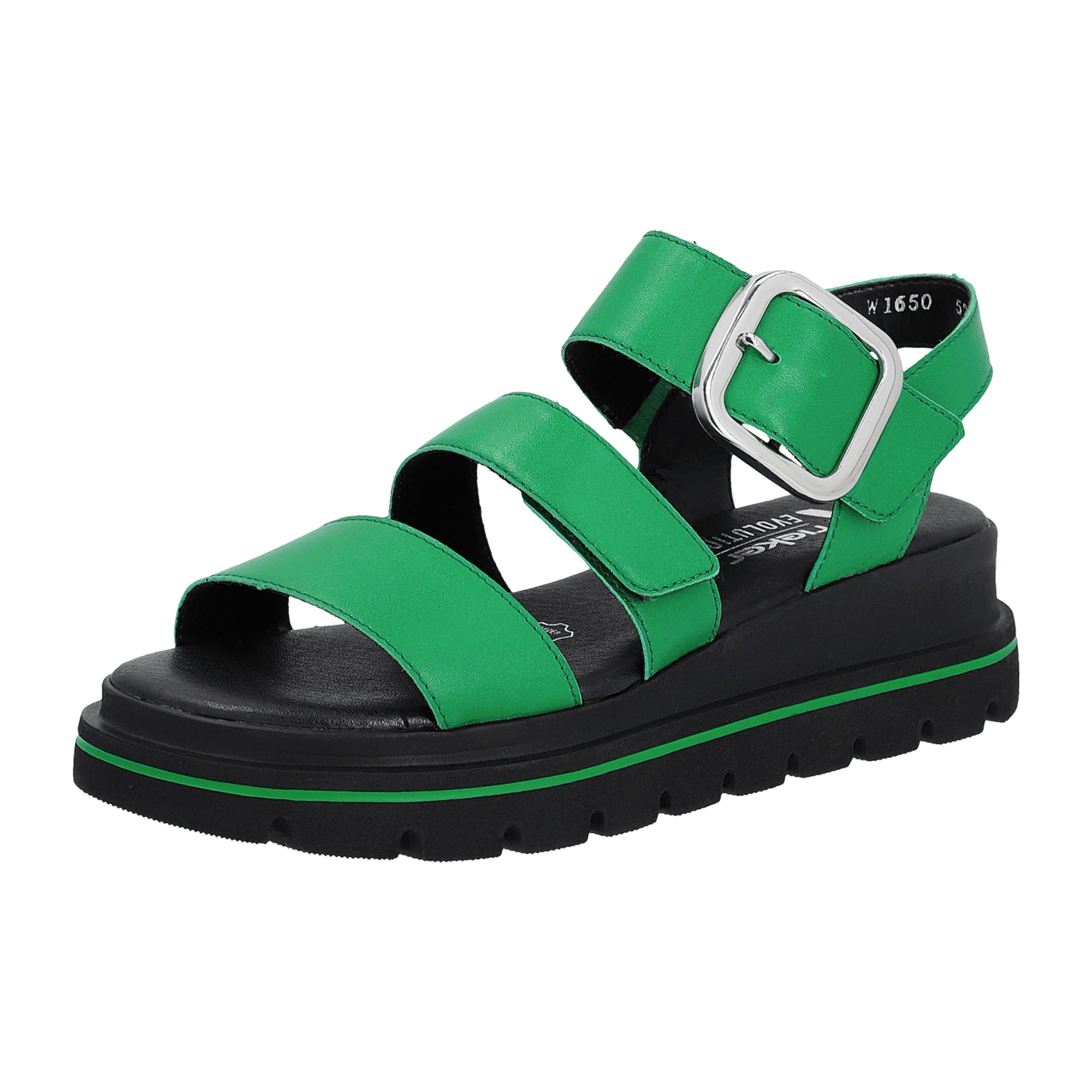 Rieker Women's Green Leather Sandals with Wedge Heel and Velcro Closure