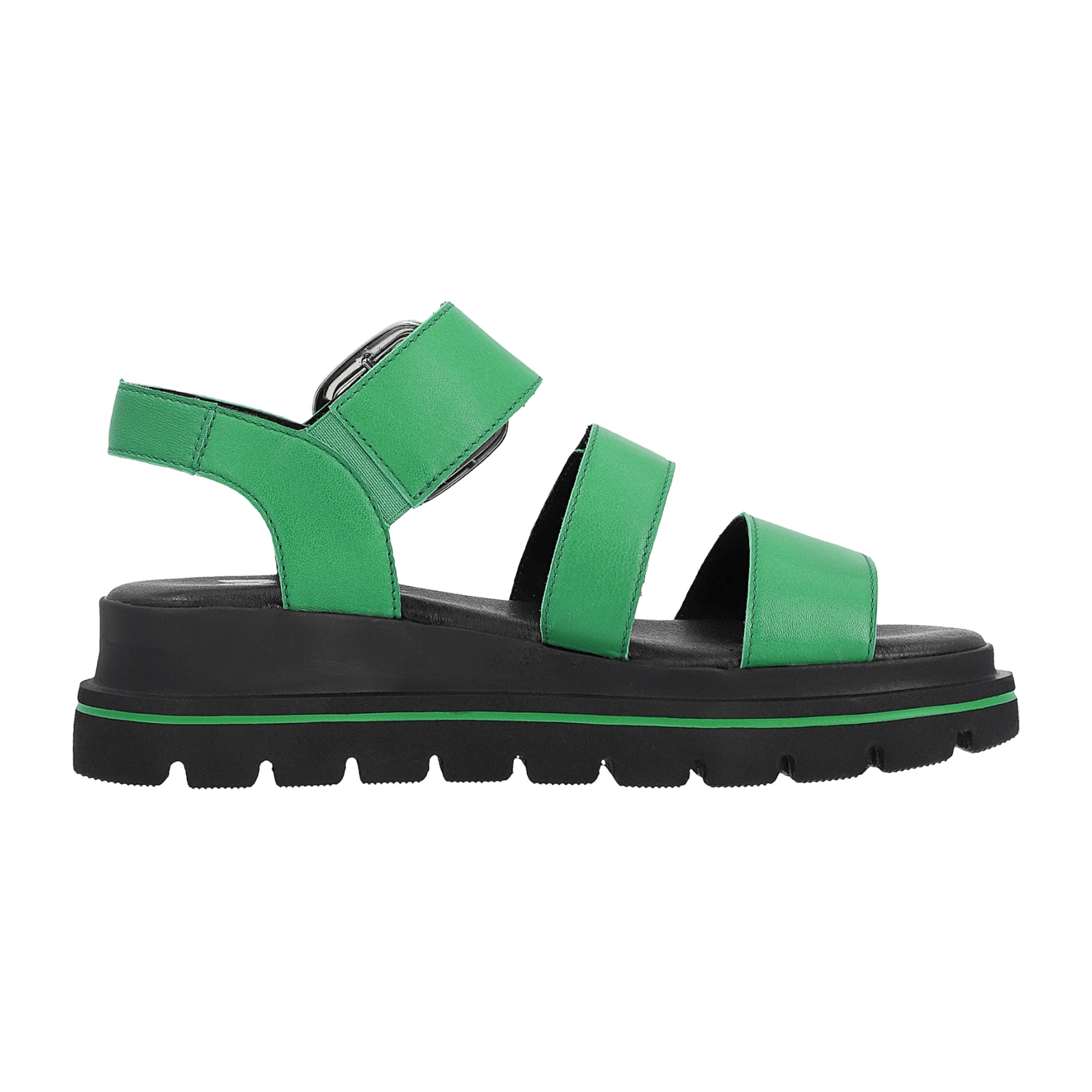 Rieker Women's Green Leather Sandals with Wedge Heel and Velcro Closure