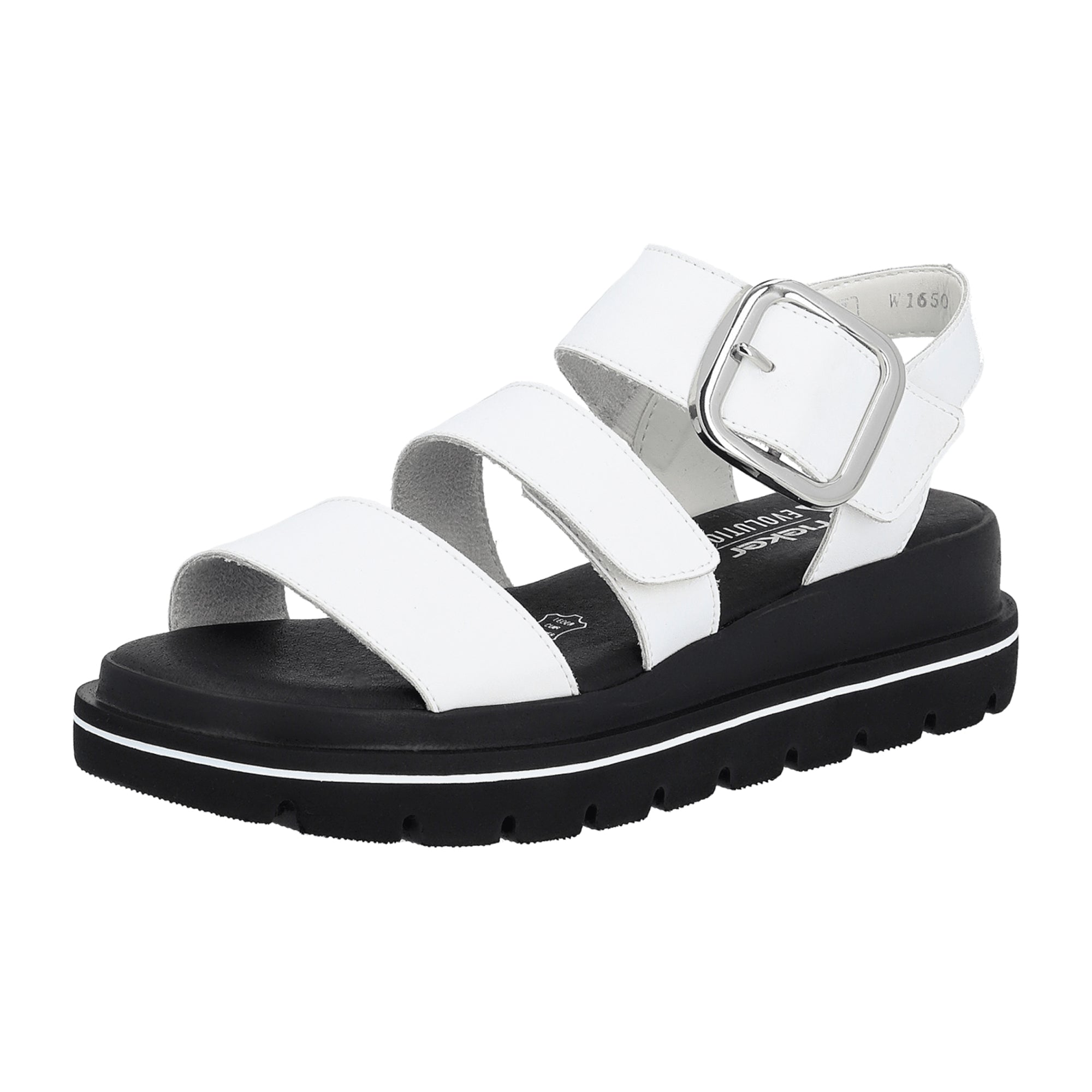 Rieker Women's White Leather Sandals with Wedge Heel and Velcro Strap